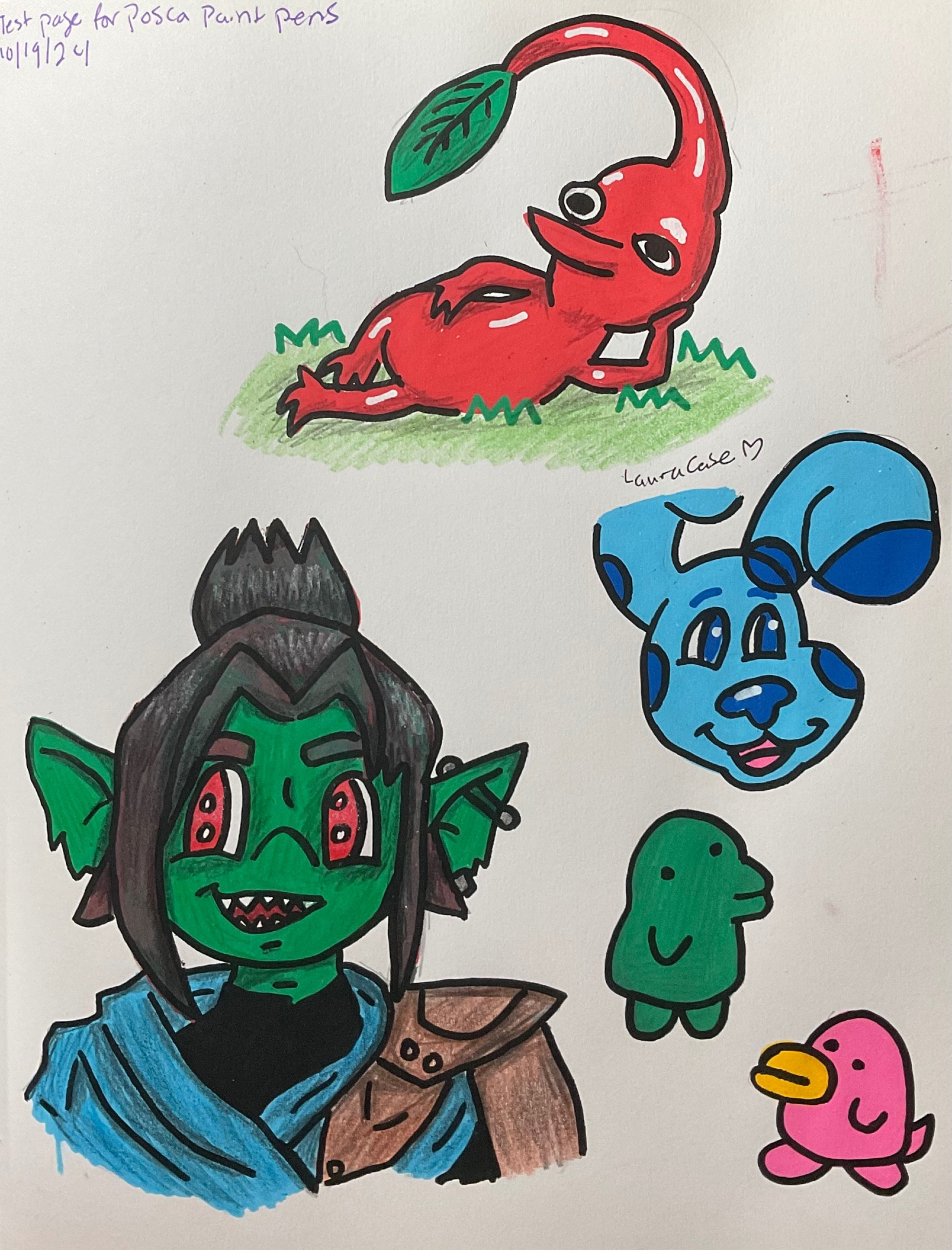 Characters drawn: Red Pikmin, FPS Diesel’s goblin character, Blue, Kuchipatchi, Hashizotchi