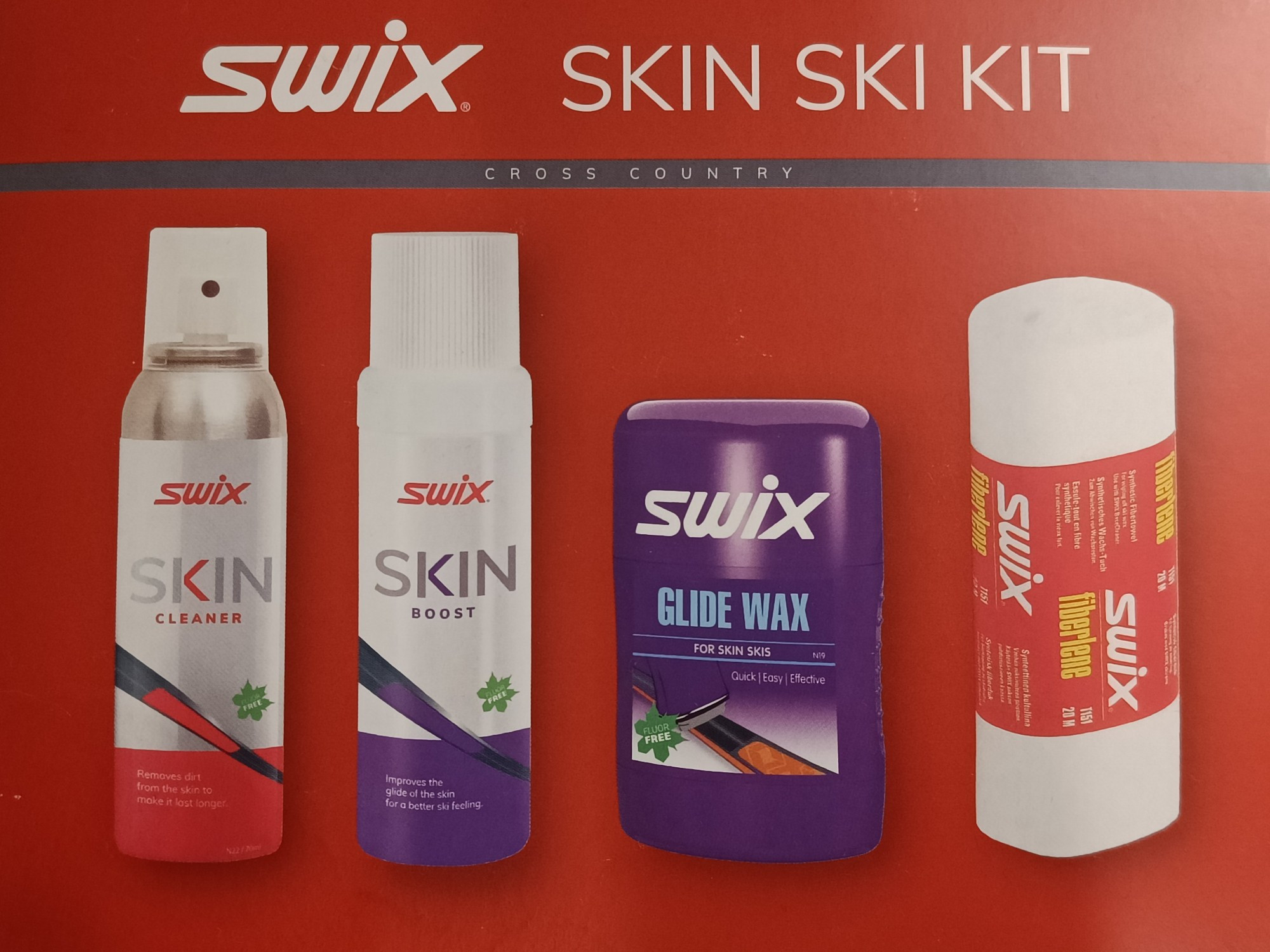 Kuvassa Swix SKIN SKI KIT neliosainen tuotepakkaus.