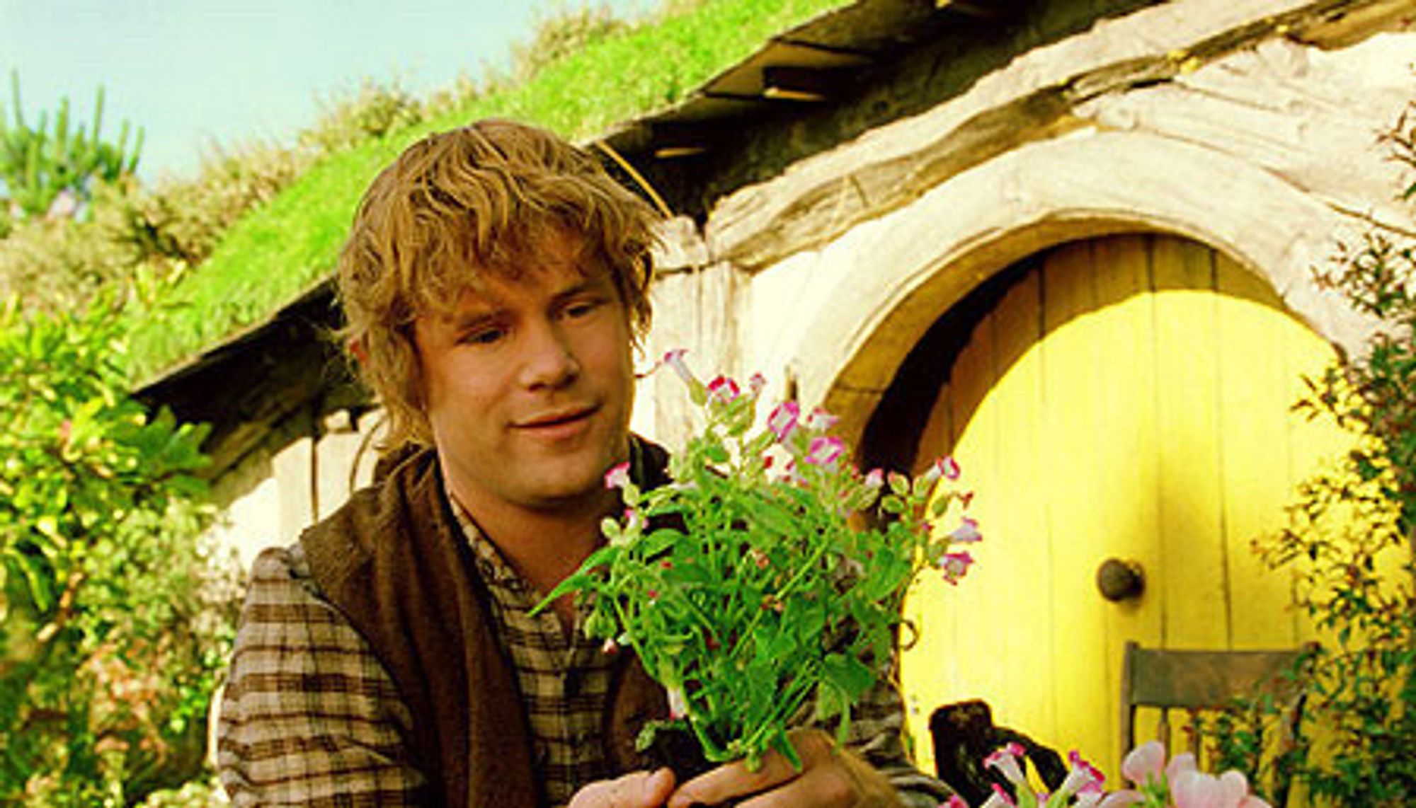 Sean Astin as Sam Gamgee in his garden