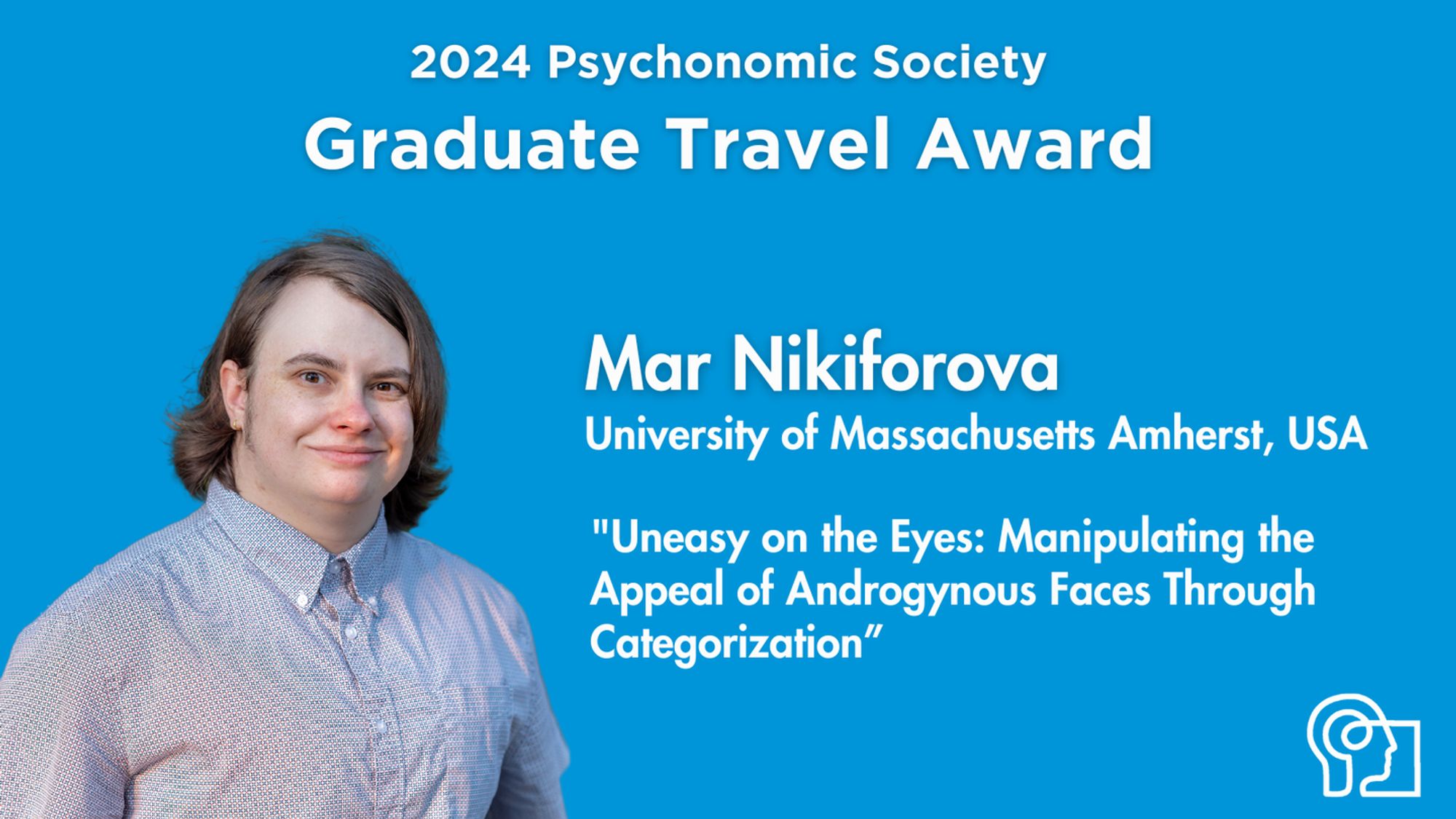 Blue background with PS logo welcoming the new 2024 Graduate Travel Award recipient.