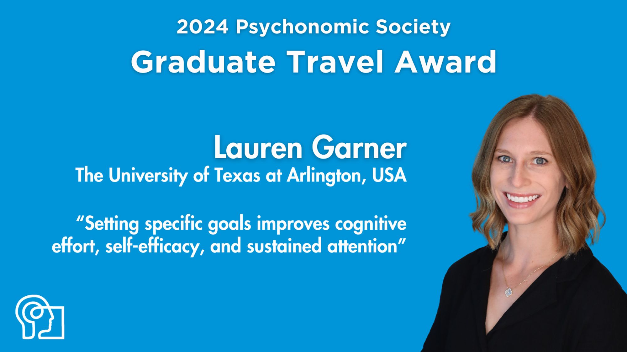 Blue background with PS logo welcoming the new 2024 Graduate Travel Award recipient.