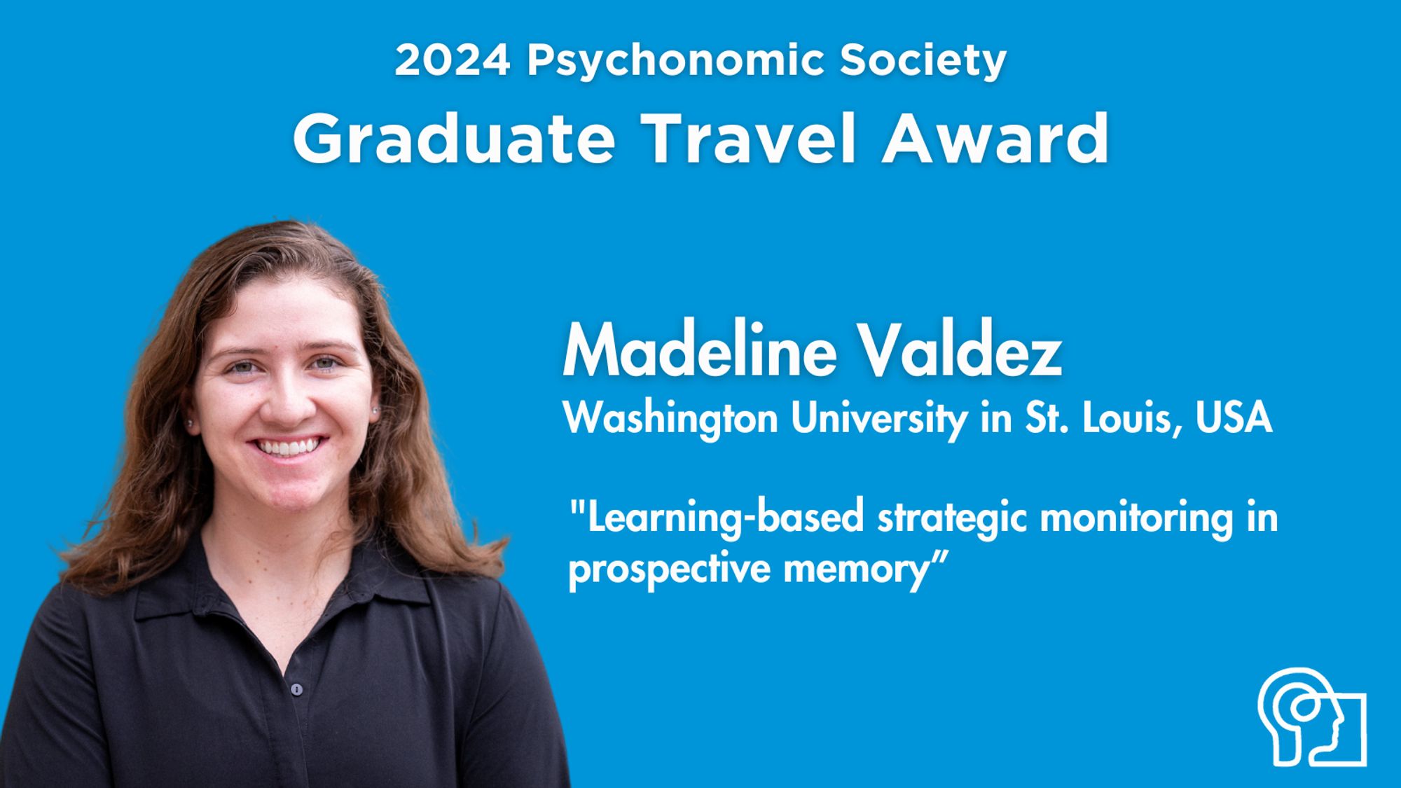 Blue background with PS logo welcoming the new 2024 Graduate Travel Award recipient.