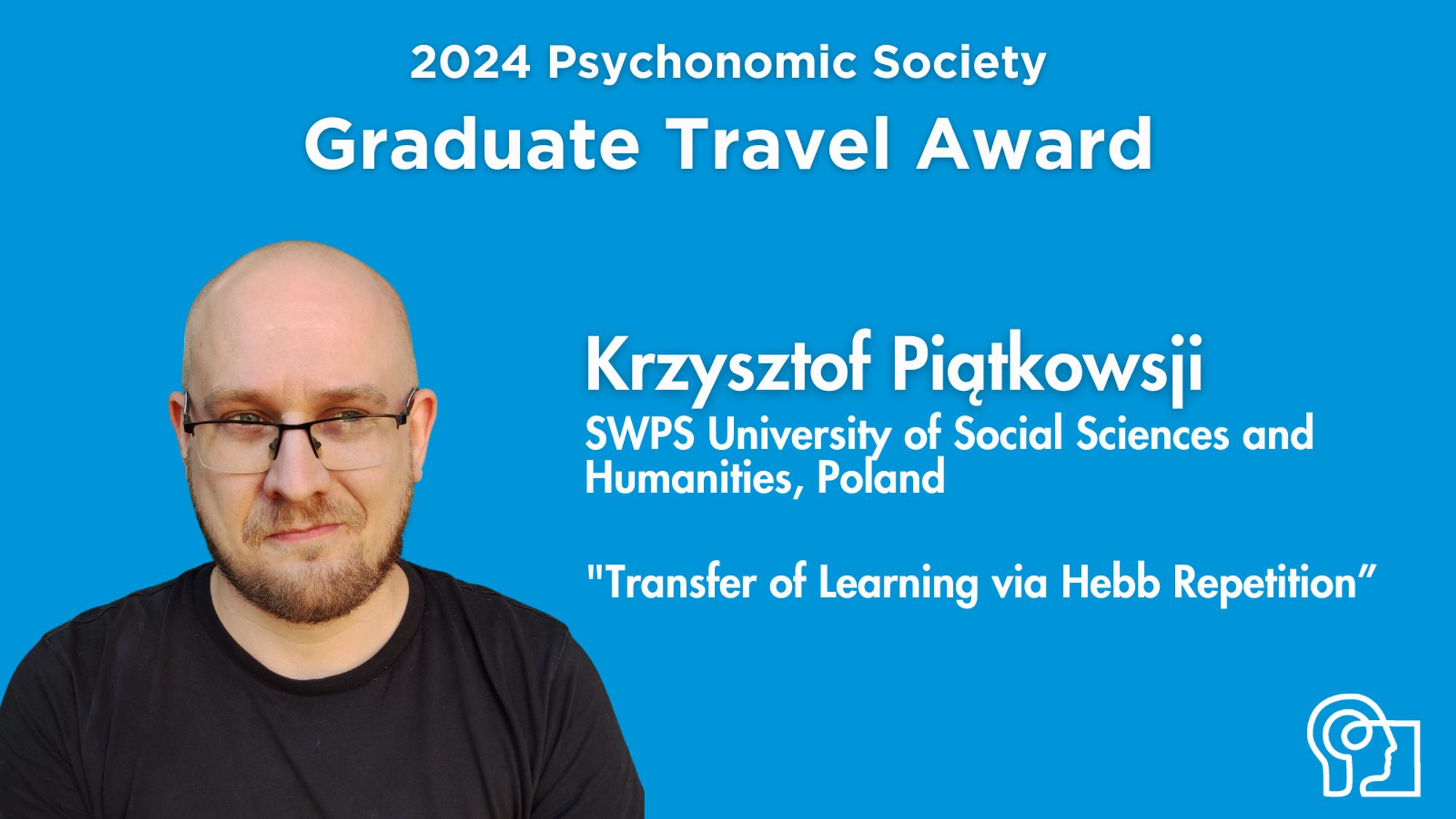 Blue background with PS logo welcoming the new 2024 Graduate Travel Award recipient.