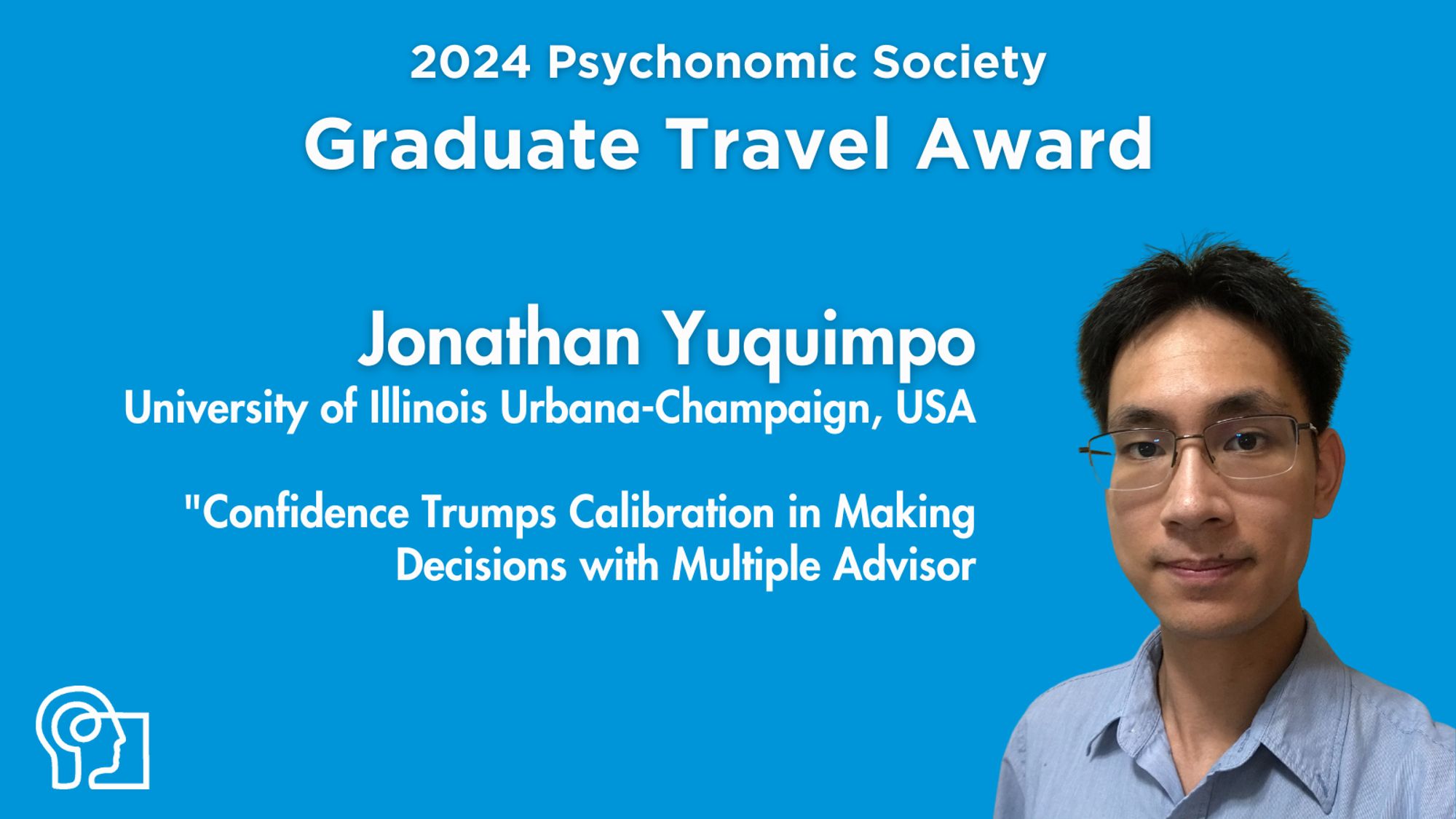 Blue background with PS logo welcoming the new 2024 Graduate Travel Award recipient.