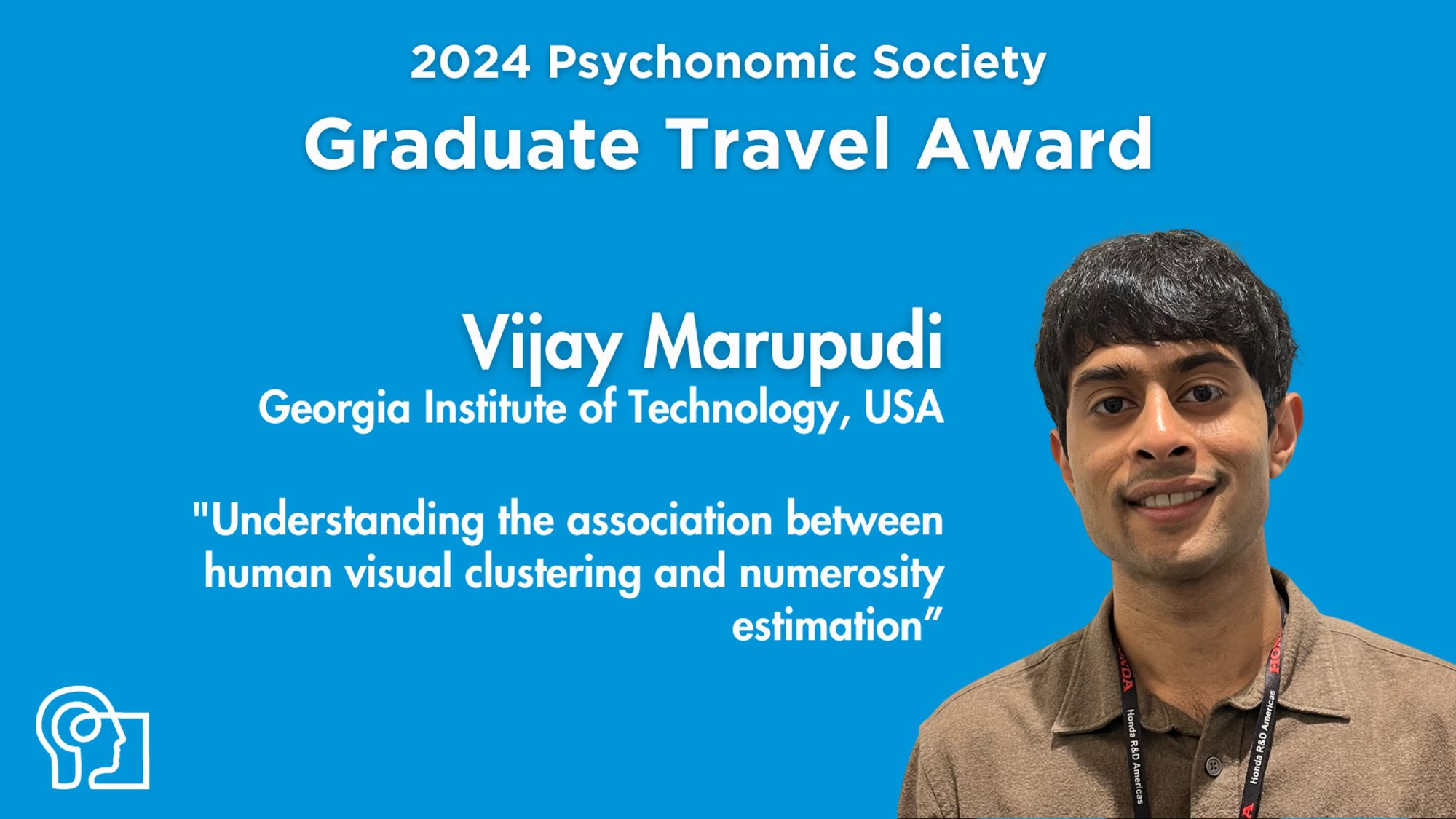 Blue background with PS logo welcoming the new 2024 Graduate Travel Award recipient.