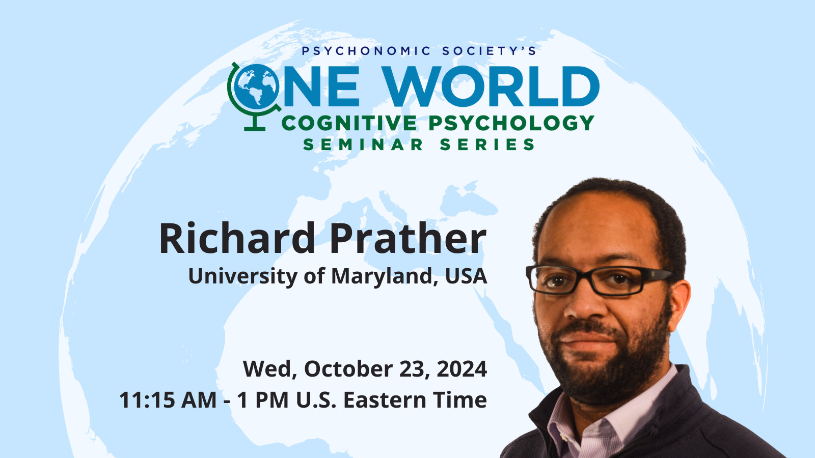 Image promoting the PS One World Seminar featuring Richard Prather, scheduled for October 23 at 11:15 AM ET. Includes headshot of speaker and event details.