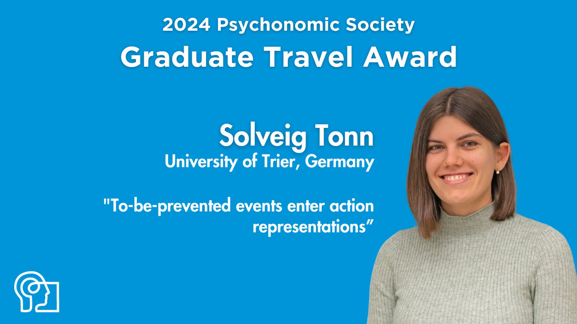 Blue background with PS logo welcoming the new 2024 Graduate Travel Award recipient.