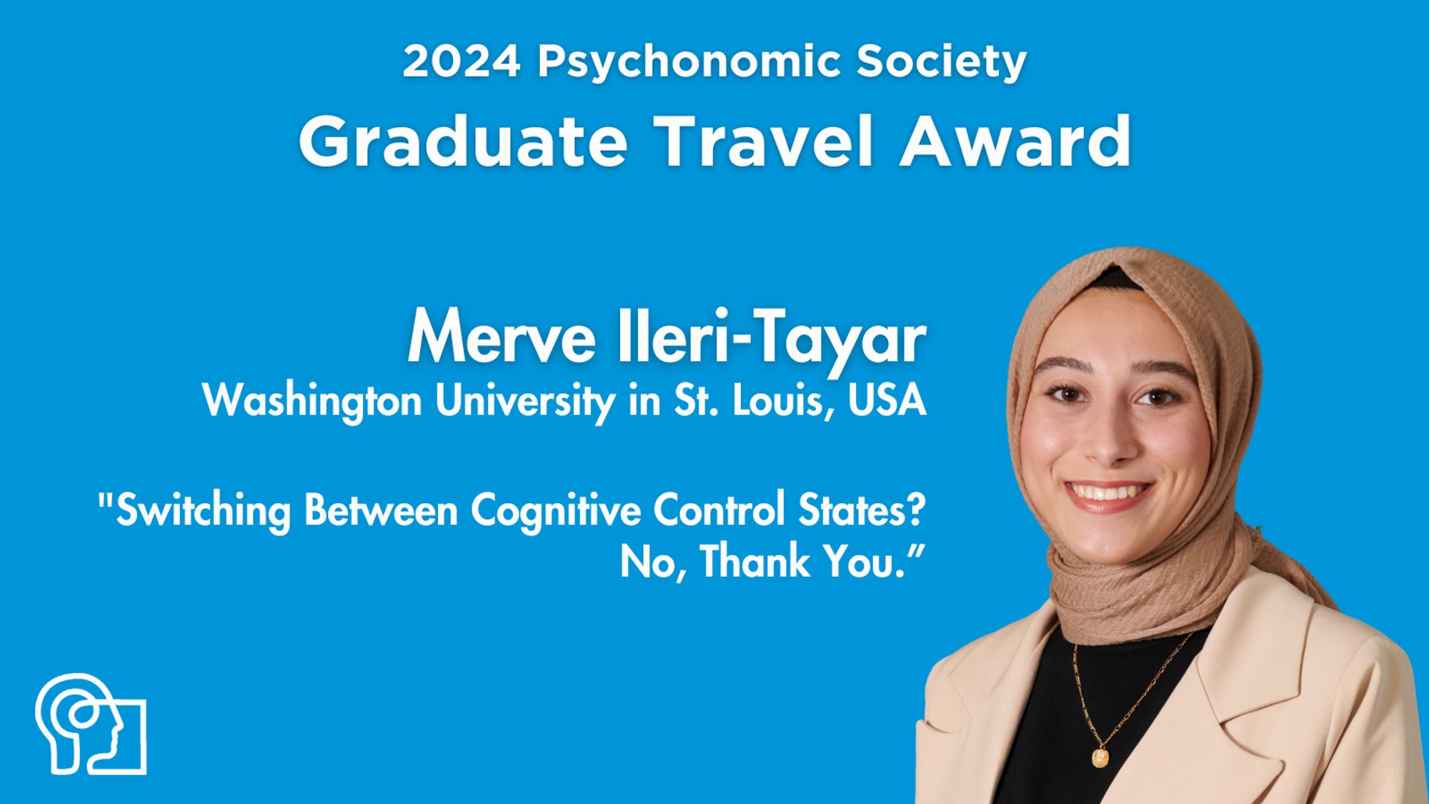 Blue background with PS logo welcoming the new 2024 Graduate Travel Award recipient.