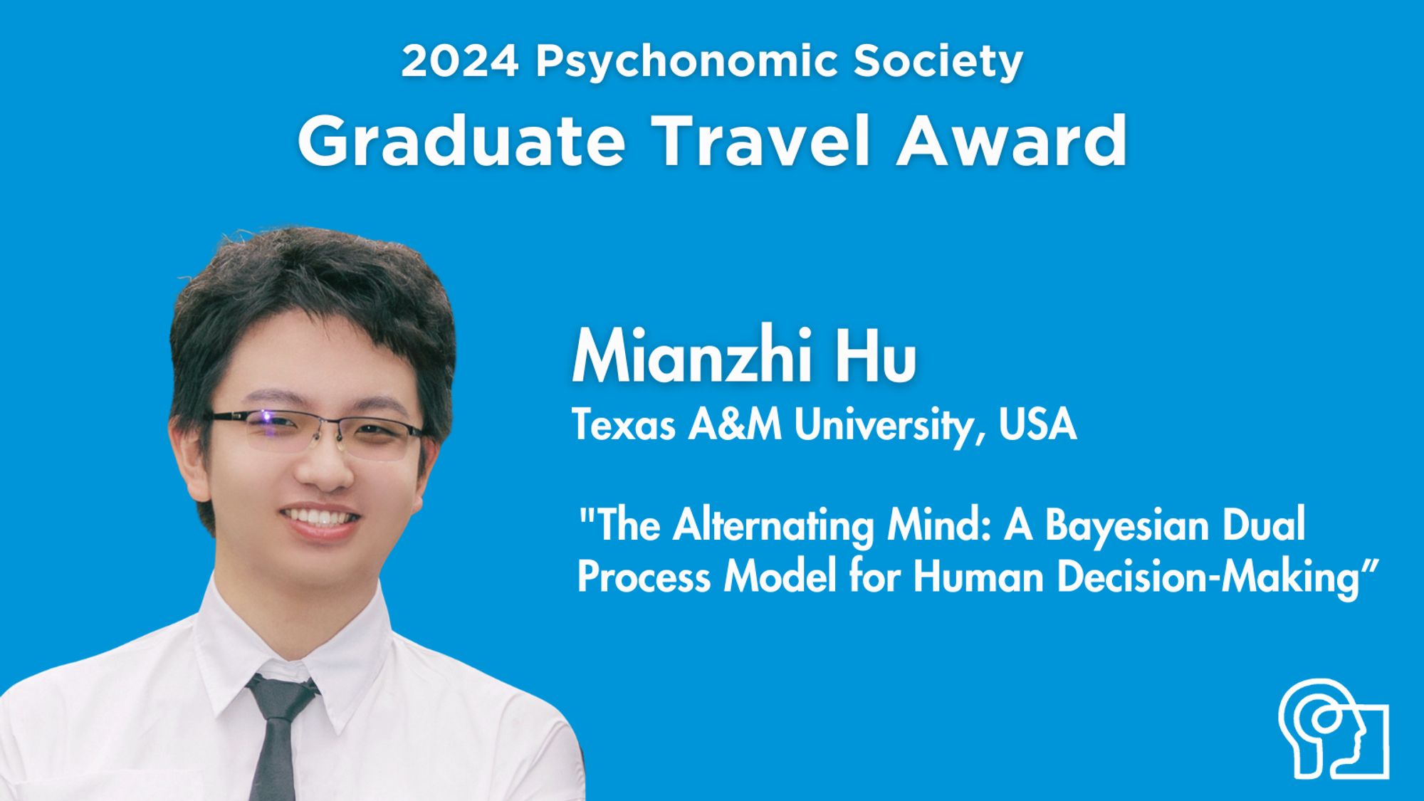 Blue background with PS logo welcoming the new 2024 Graduate Travel Award recipient.