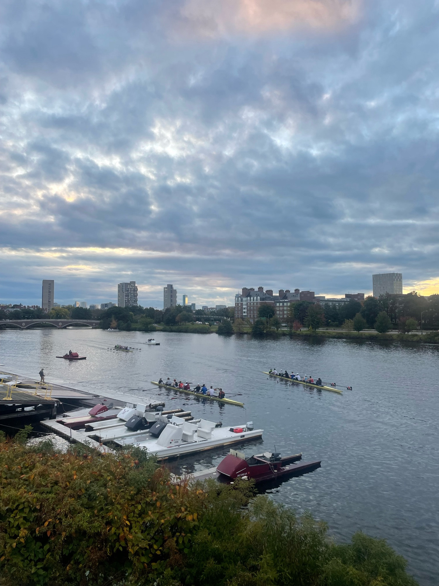 Early morning crew teams on the Charles River