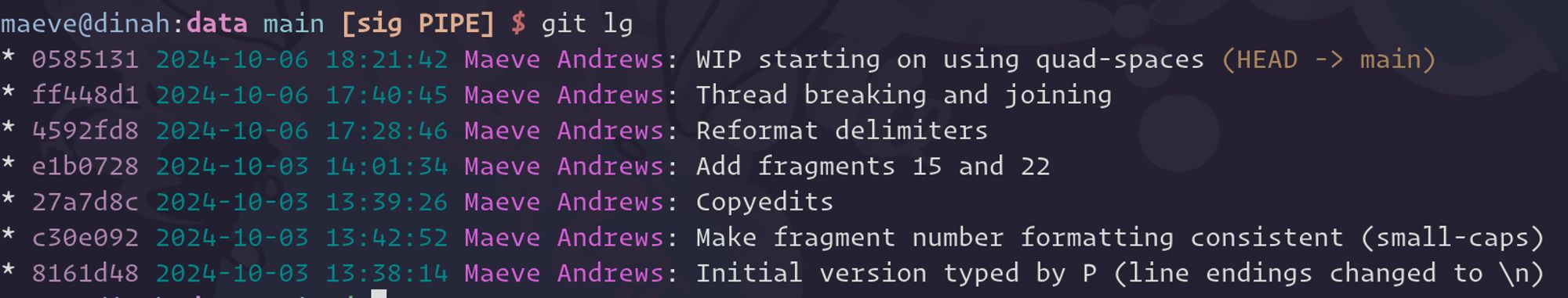 git commit log in the folder that holds that text file. i've done some copyediting, adding, etc. the name of my acquaintance who did the initial transcription is partially anonymized at her request.