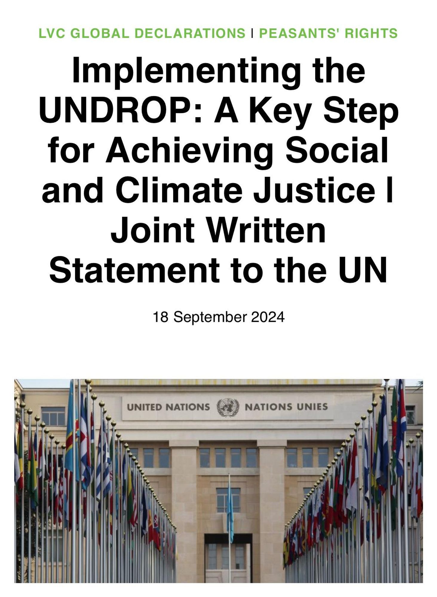 The promotion & implementation of the UN Declaration on the Rights of Peasants and Other People Working in Rural Areas (http://UNDROP.org) is a key step towards achieving social & climate justice
👉https://viacampesina.org/en/implementing-the-undrop-a-key-step-for-achieving-social-and-climate-justice-joint-written-statement-to-the-un
@via_campesina 
#HumanRights #UNDROP #PeasantsRights