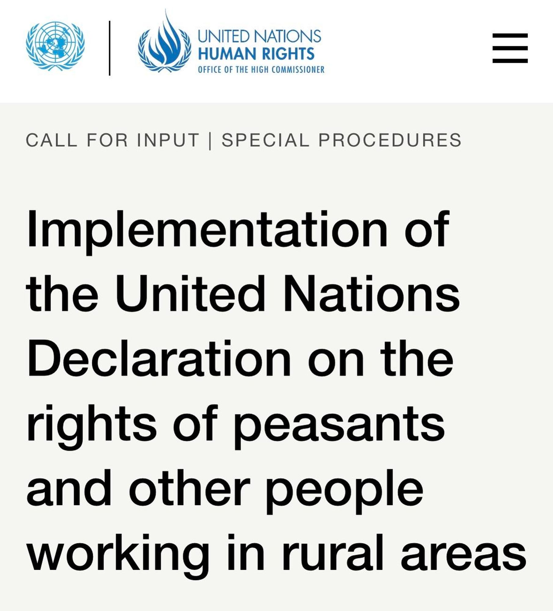 📢Call for inputs issued by the new
🇺🇳United Nations #HumanRights Working Group on #UNDROP to get inputs from as many organisations of #PeasantsRights holders, CSOs and academics as possible
👉https://www.ohchr.org/en/calls-for-input/2024/implementation-united-nations-declaration-rights-peasants-and-other-people