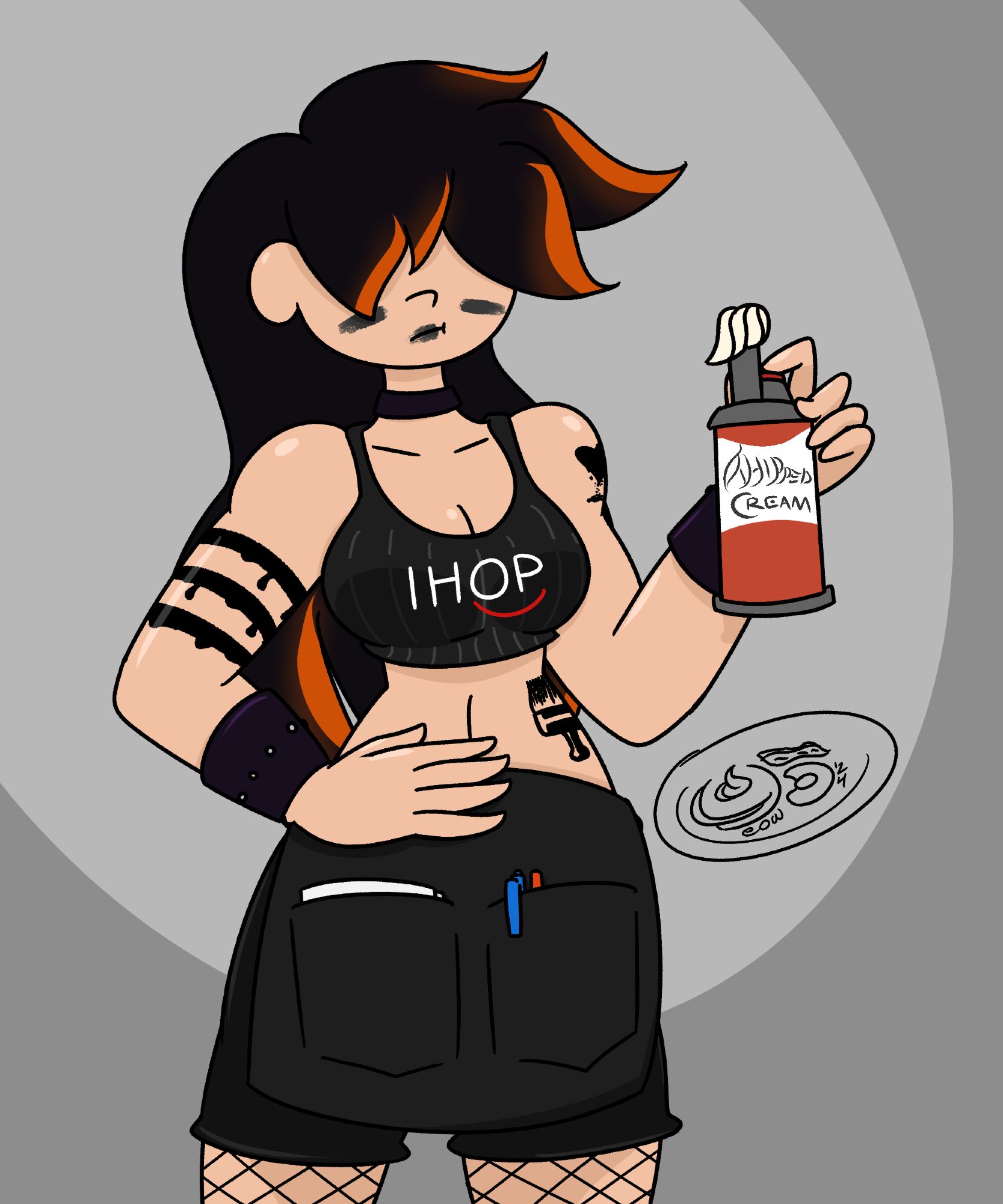 Incongruous House of Pancakes - Fever (OC) as a "Goth IHOP" waitress, with a can of whipped cream in her hand.