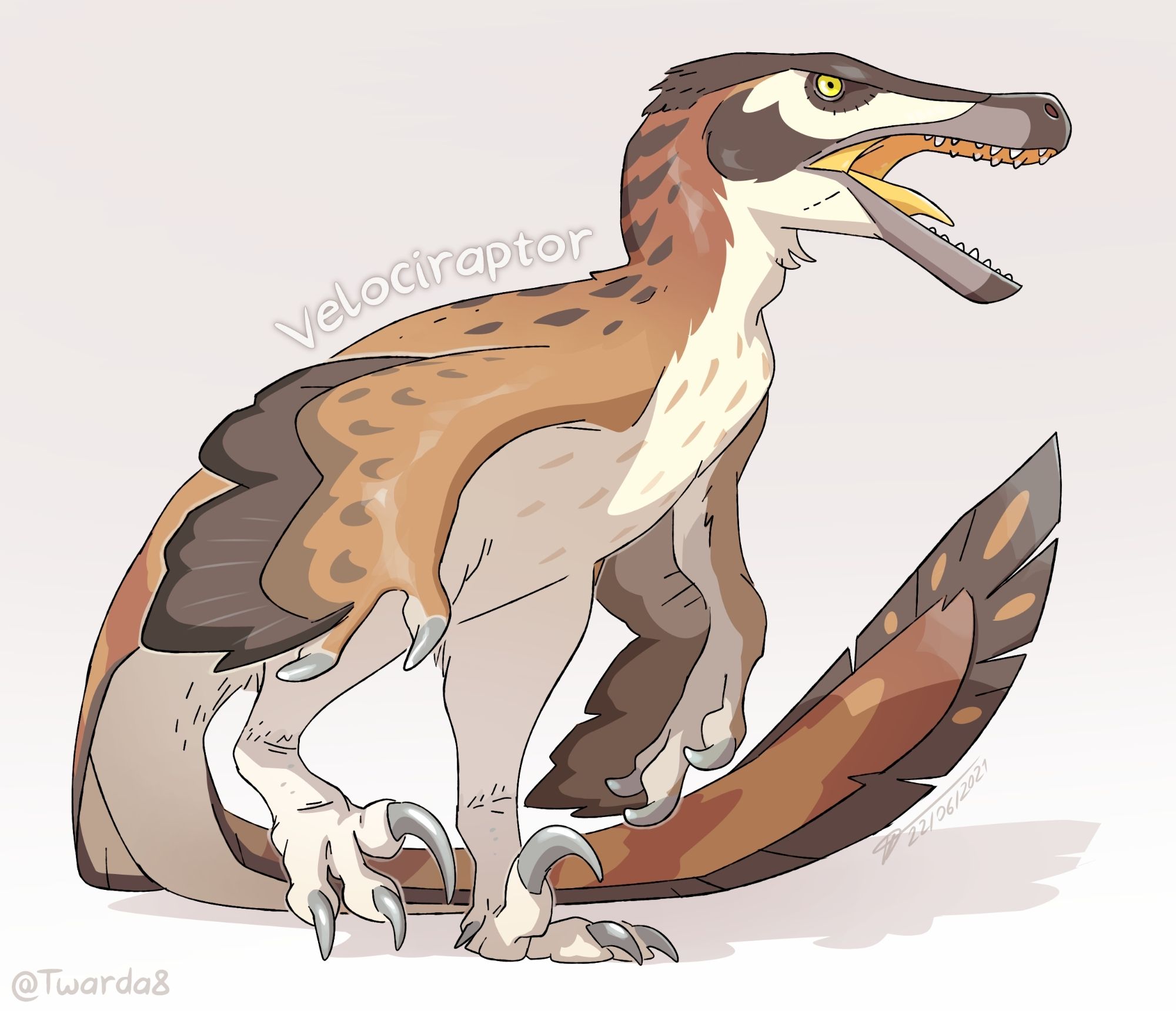 A stylised drawing of a Velociraptor