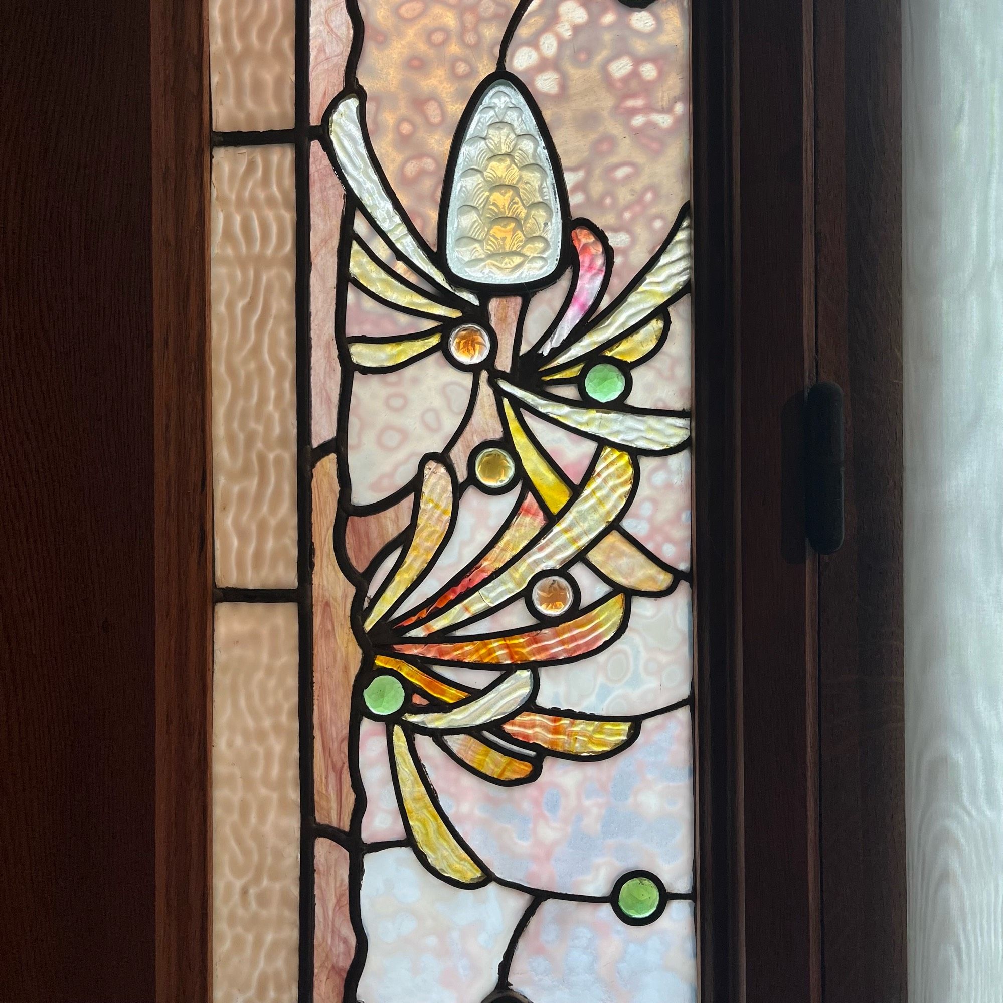 A detail of floral stained glass