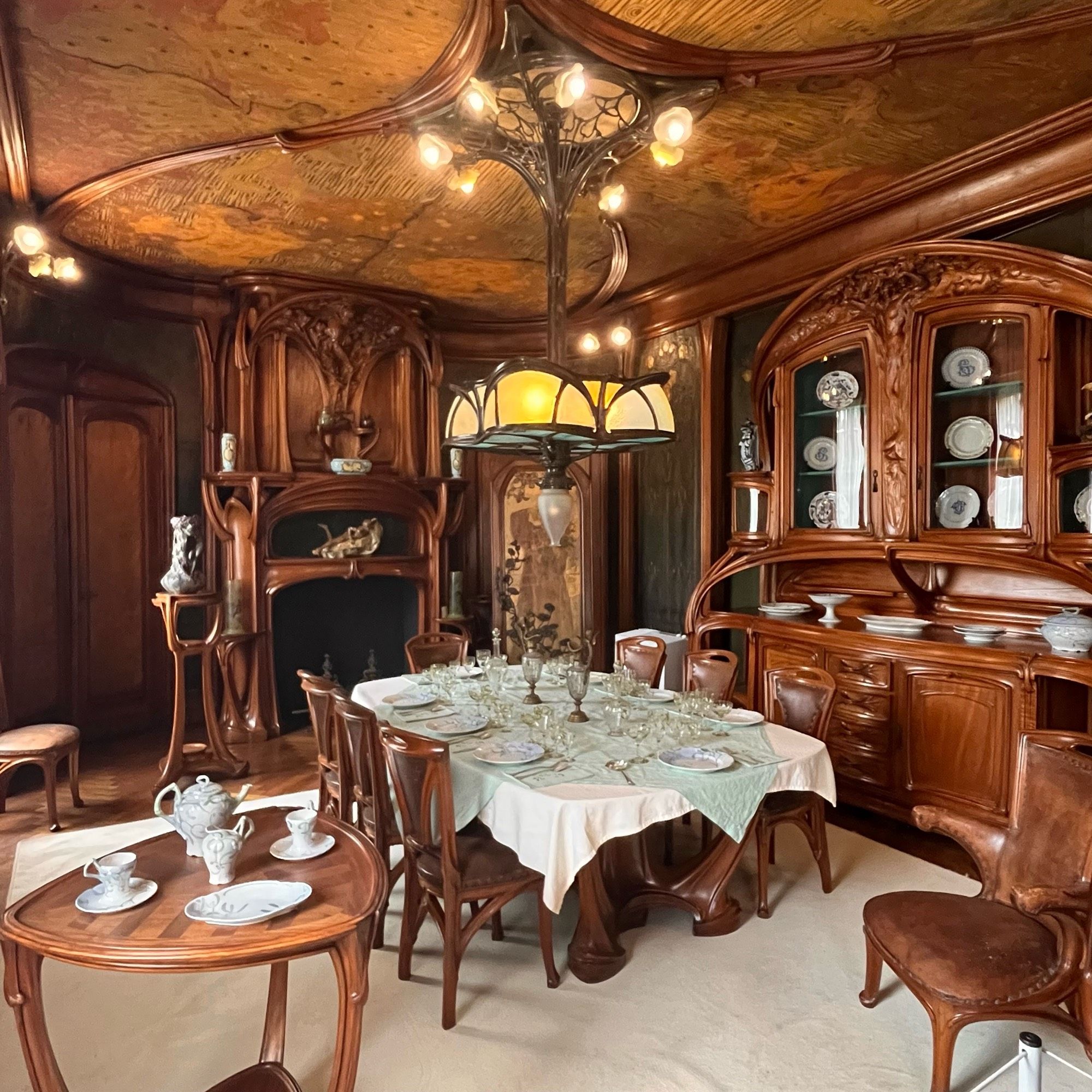 An art nouveau dining room by Eugene Vallin and Victor Prouvé, which has been reconstructed in the School of Nancy Museum