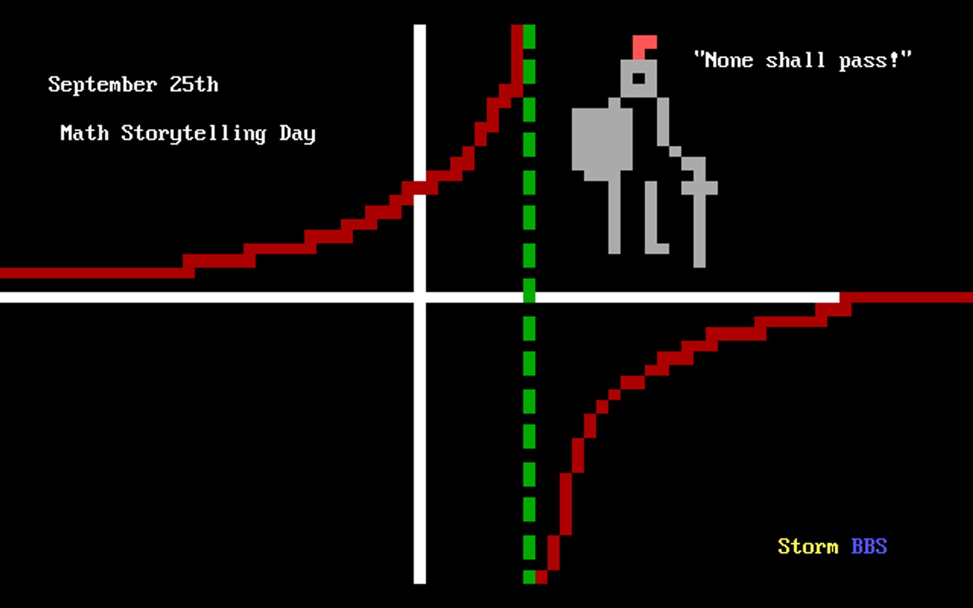 A knight in armour stands in the way of graphing a rational function.