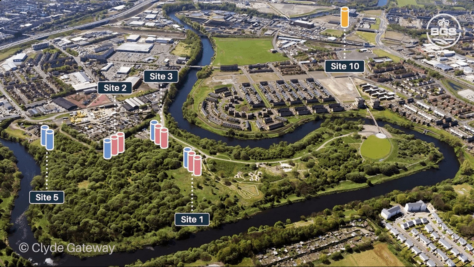 UK Geoenergy Observatory in Glasgow - aerial map of the site