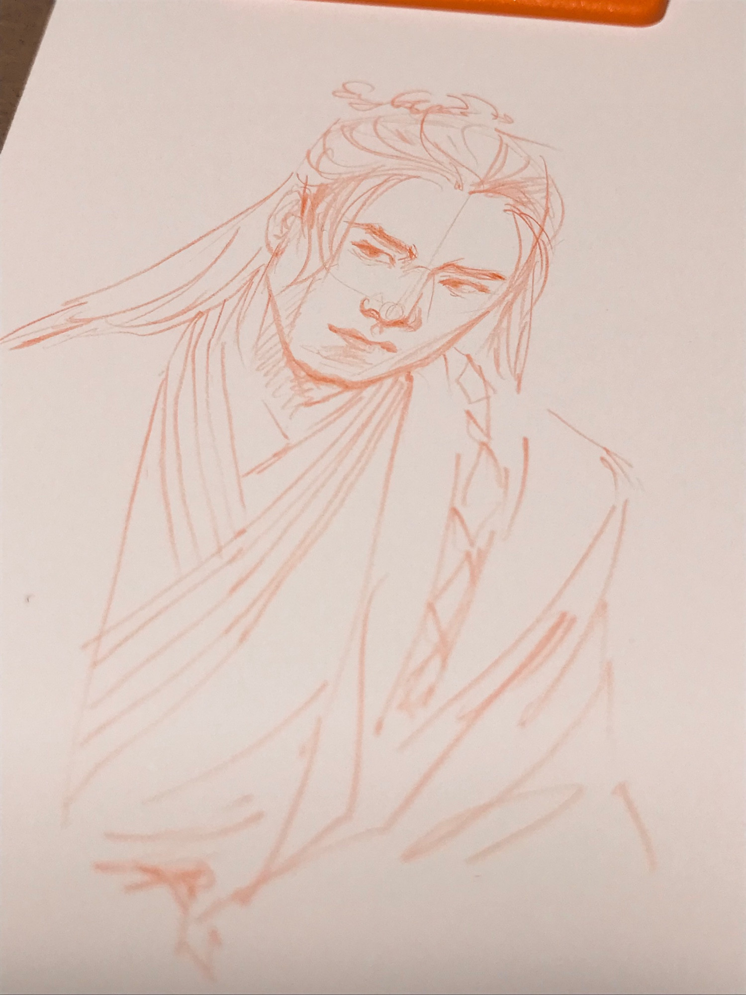 An sketch of Di Feisheng from Mysterious Lotus Casebook c-drama, done in red pencil