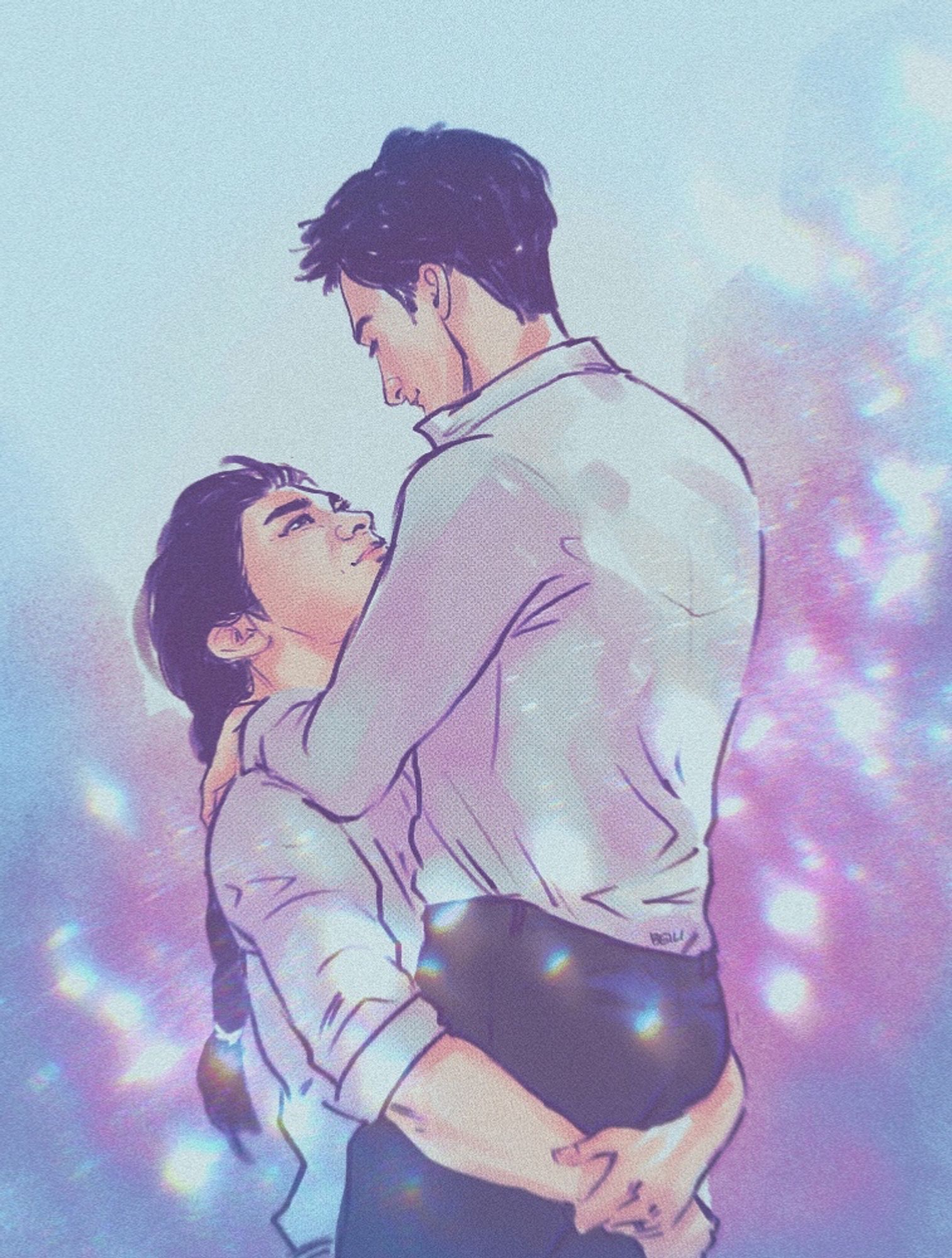 Modern au Yan Xiaohan holding Fu Shen in his arms