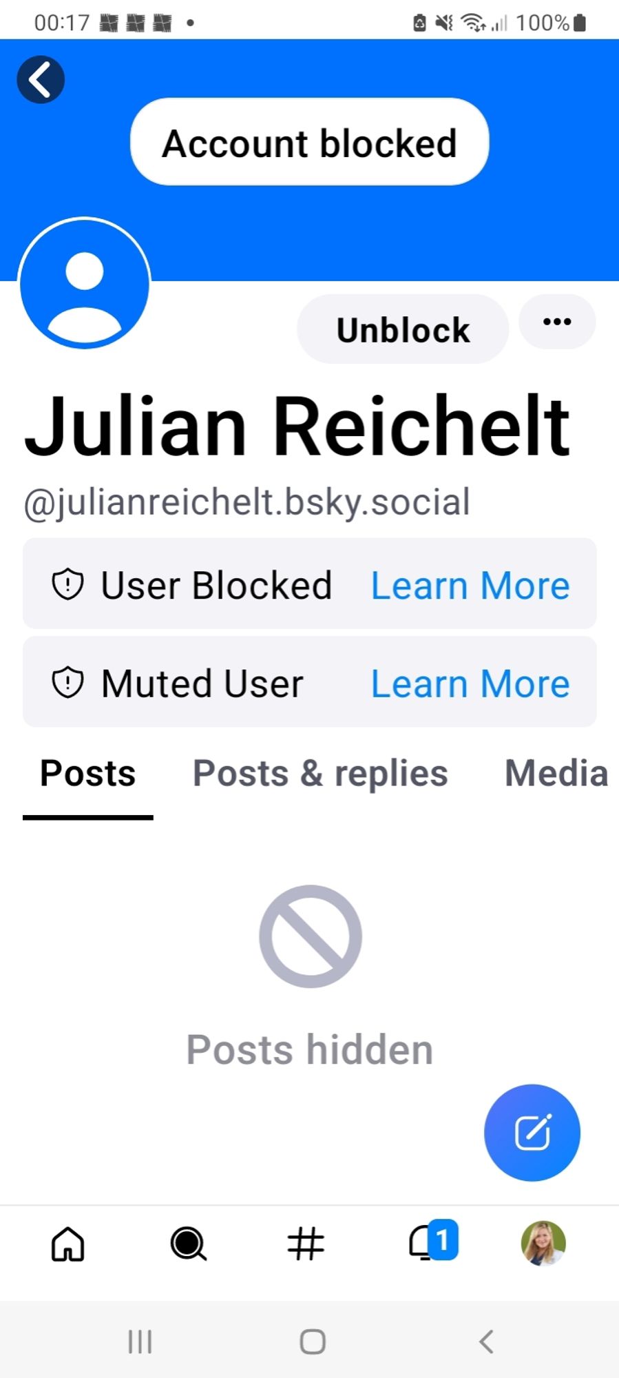 Gemuteter und geblockt
mutmaßlicher
Account von Julian Reichelt.