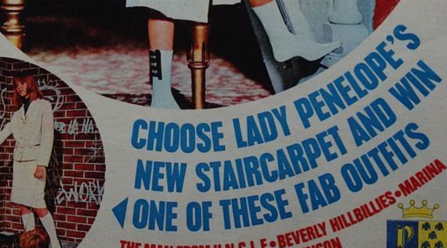 Detail from the cover to Lady Penelope issue 4, announcing the competition to "Choose Lady Penelope's new staircarpet" to win prizes.