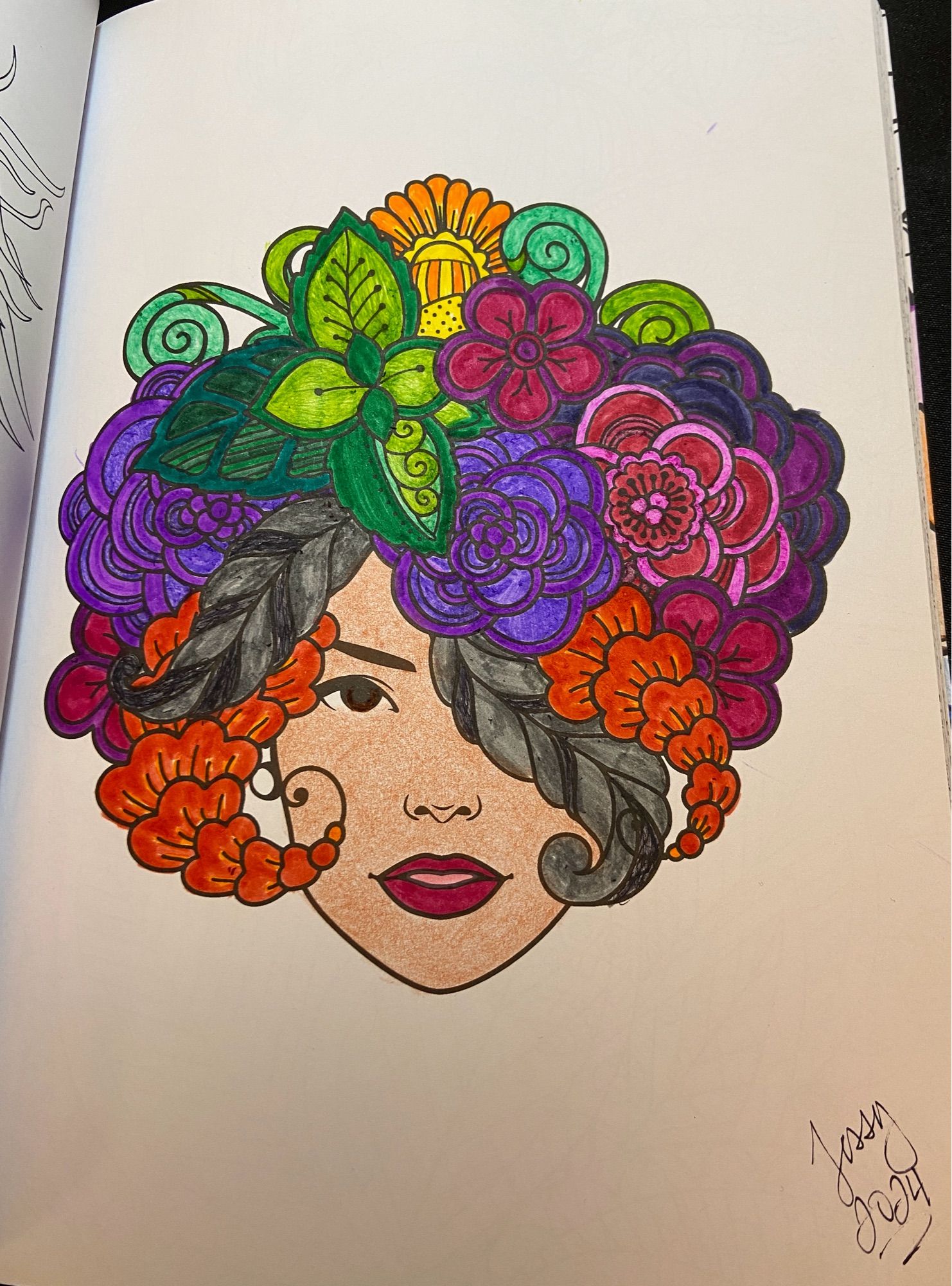 Coloring page of a floral headdress