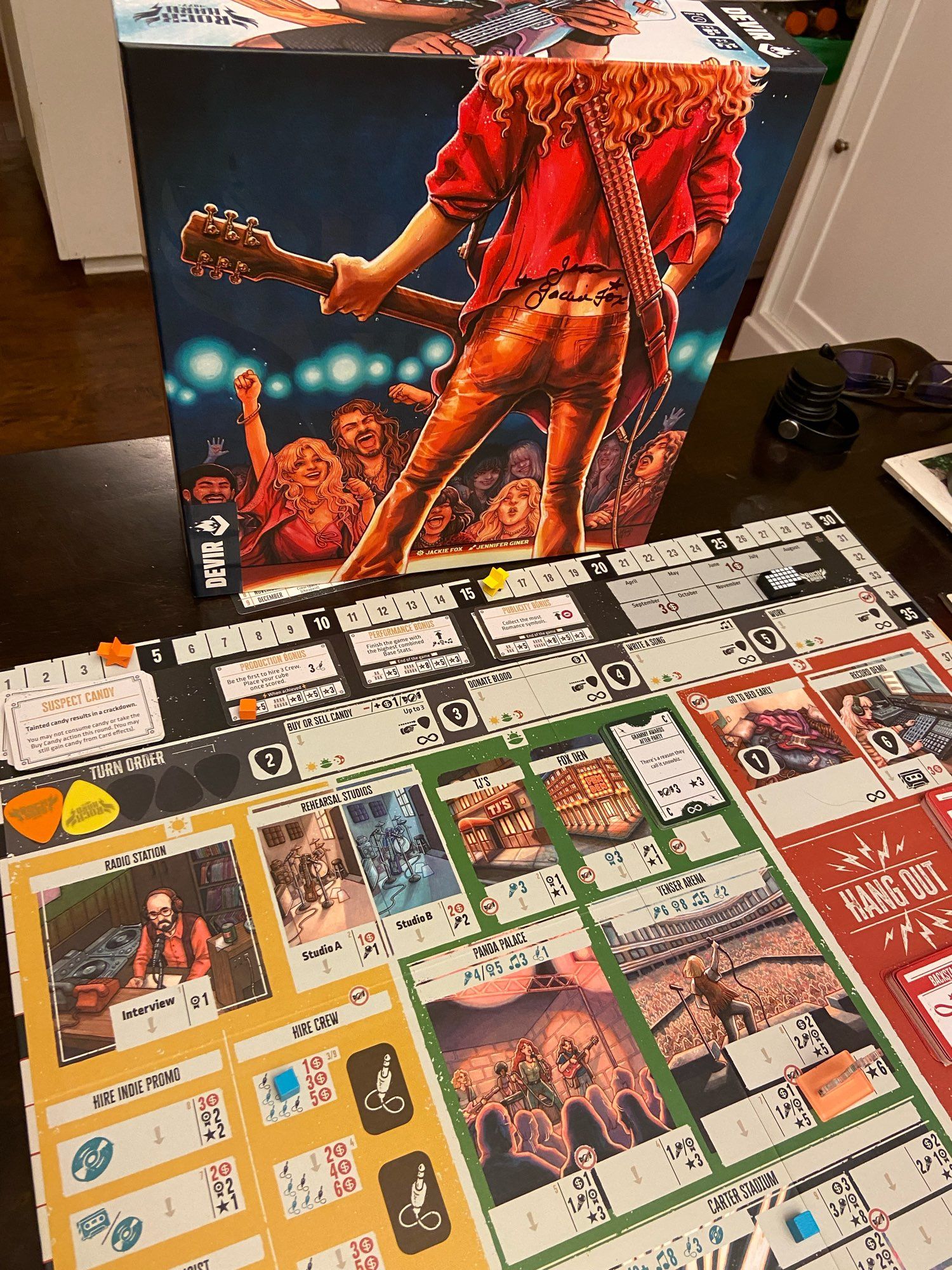 Box top and main game board for Rock Hard 1977