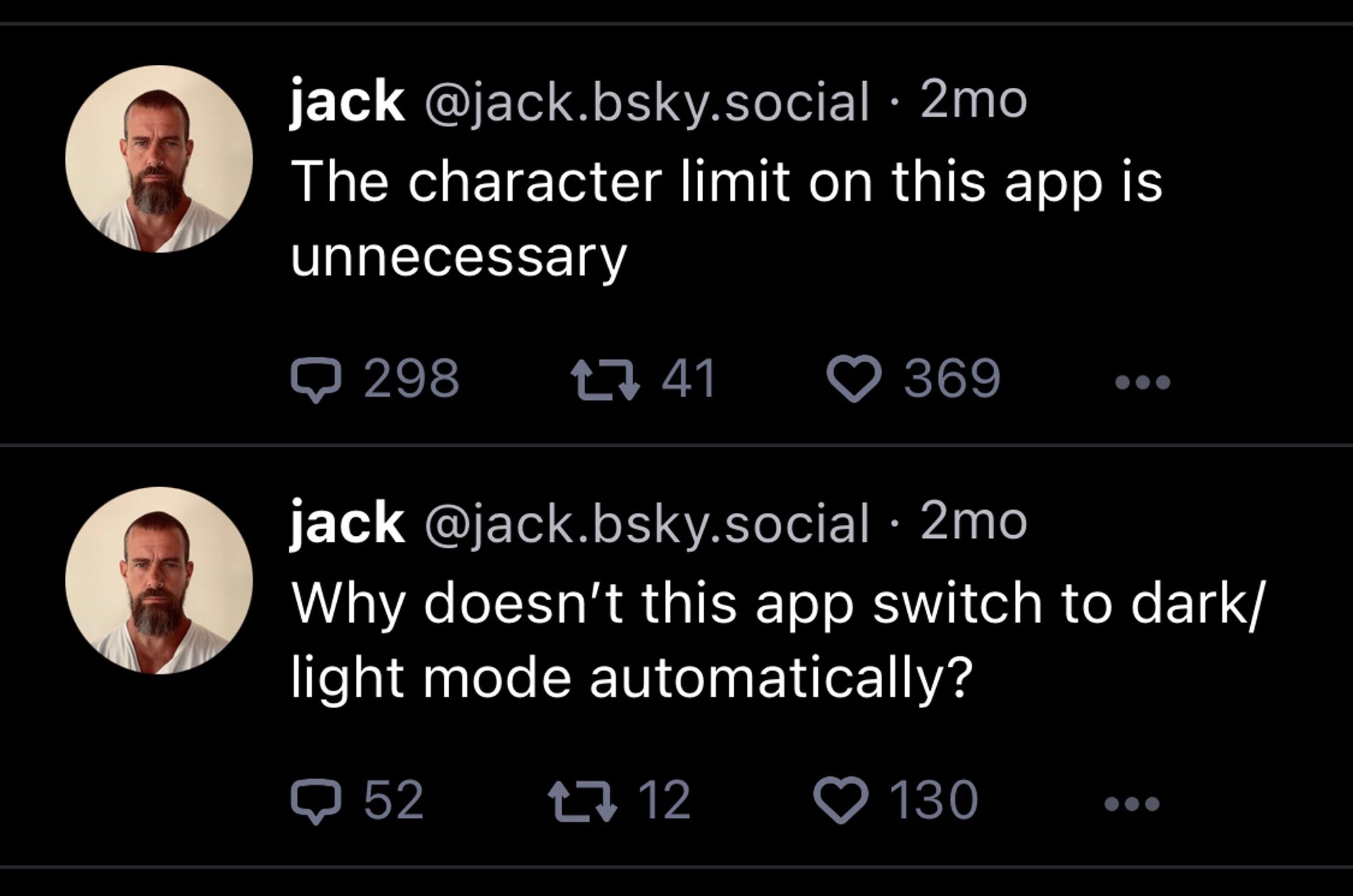 Jack complaining about various parts of Bluesky