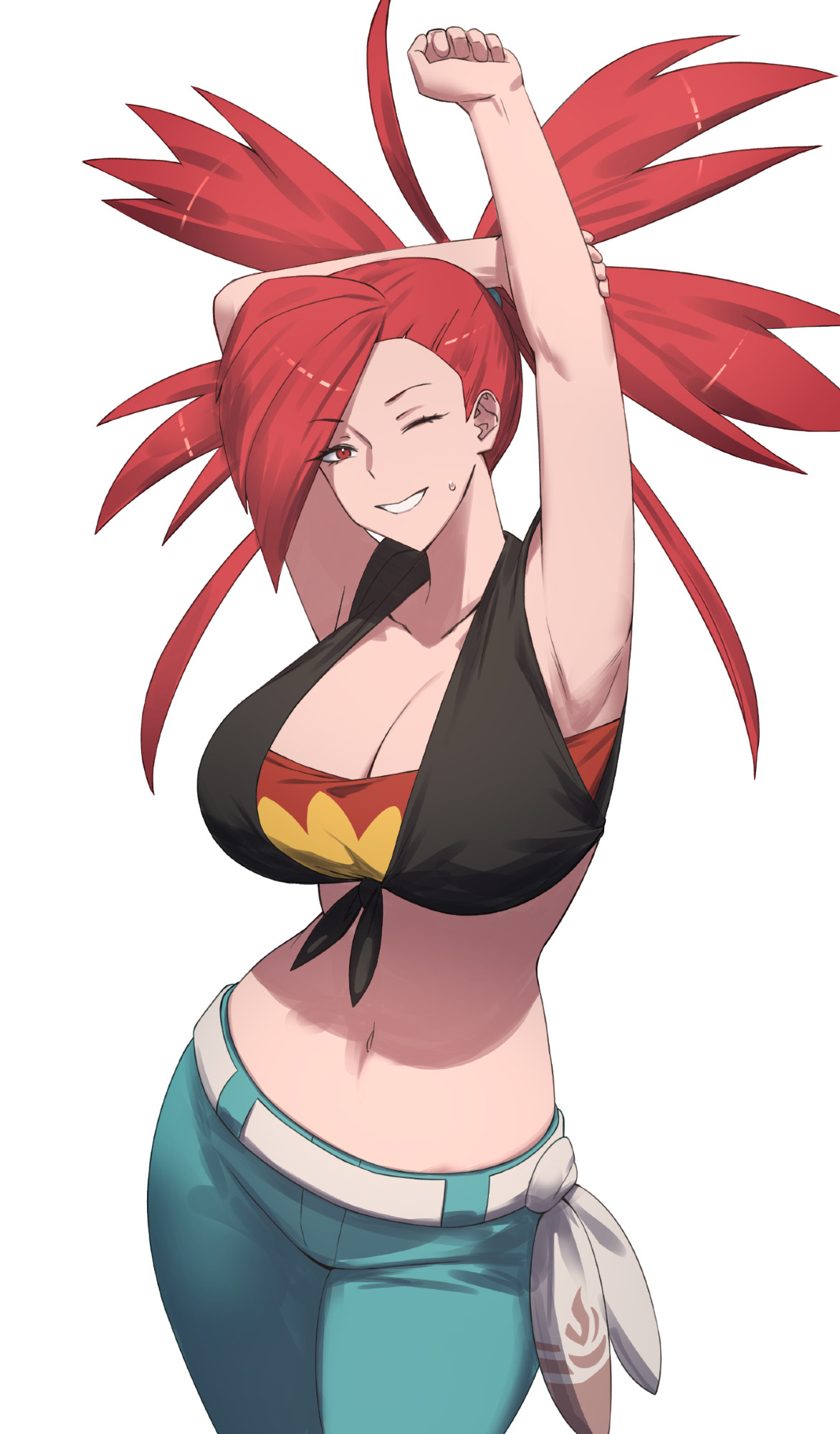 An Illustration of Flannery from Pokemon stretching her shoulder