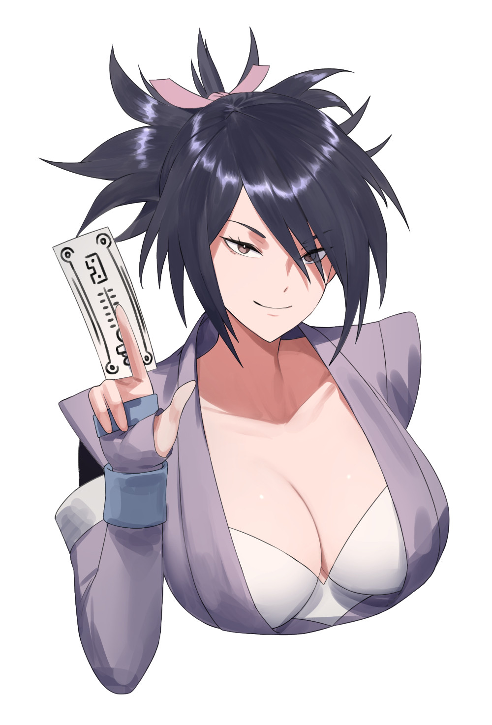 An illustration of Sheena Fujibayashi holding a spell card between her fingers