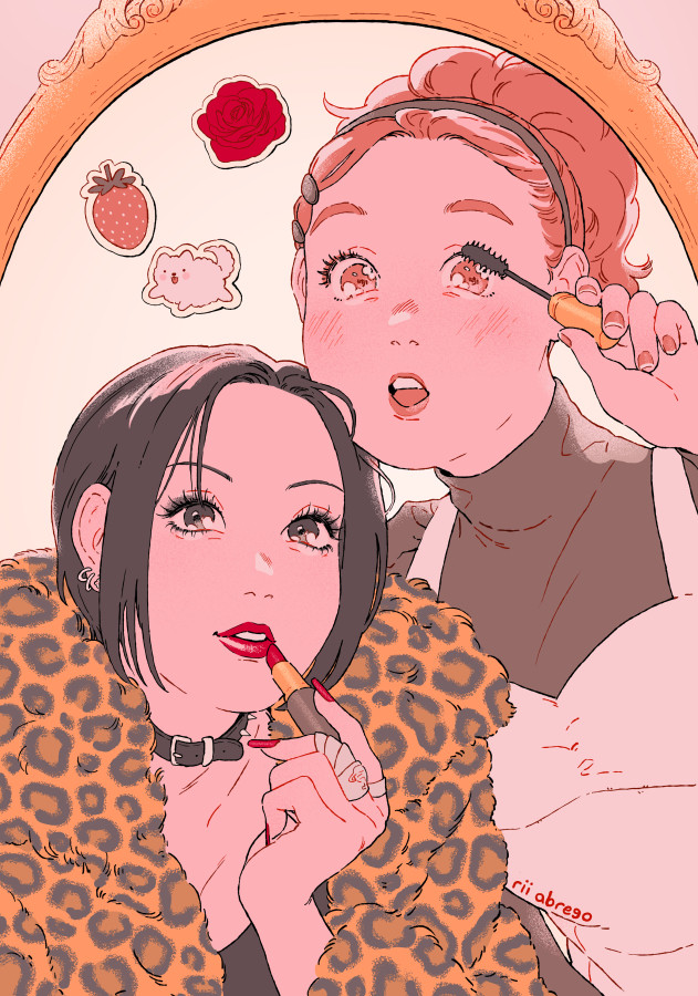 A drawing of Nana and Hachi applying makeup