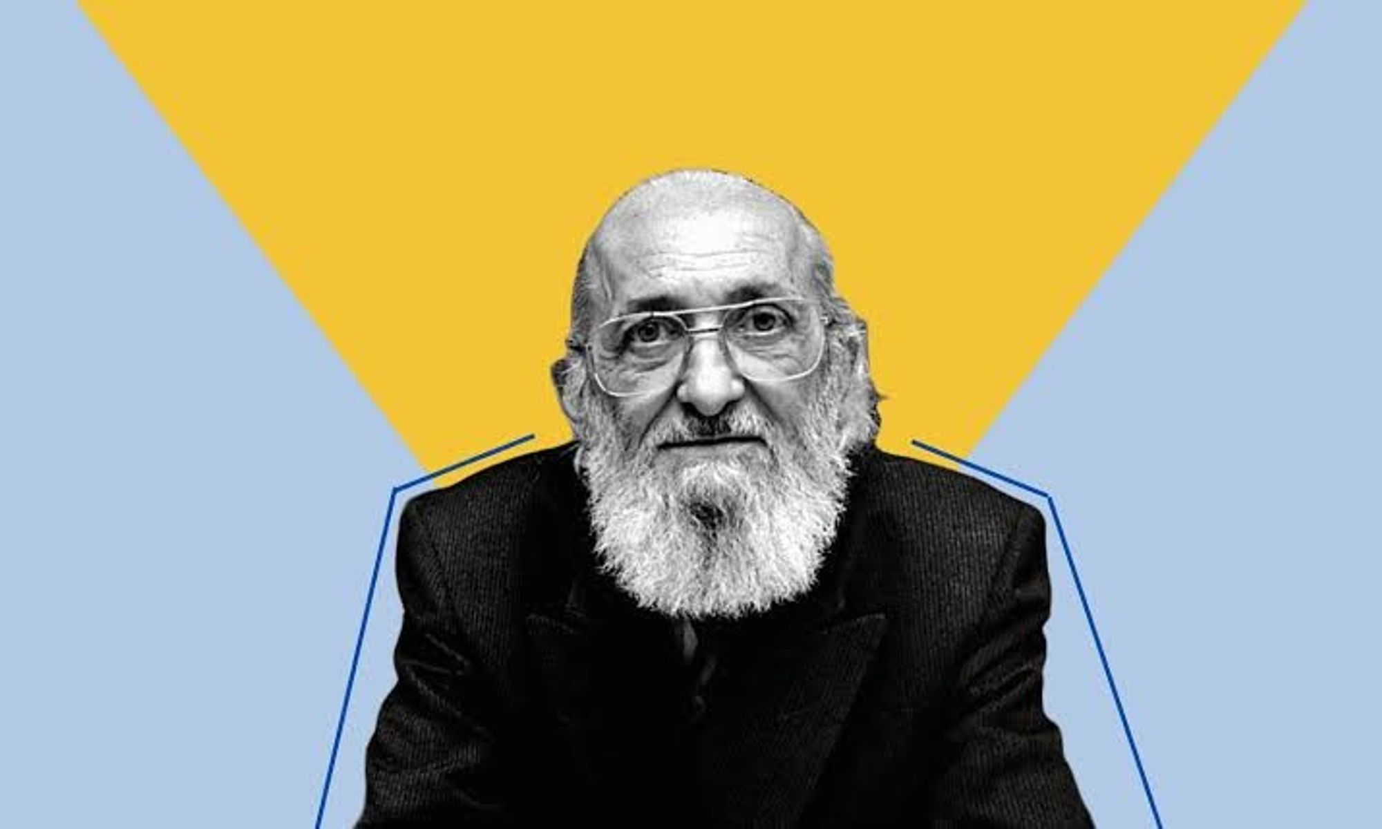 A photo of Argentinian radical educator Paulo Freire, looking serious and straight into the camera. 