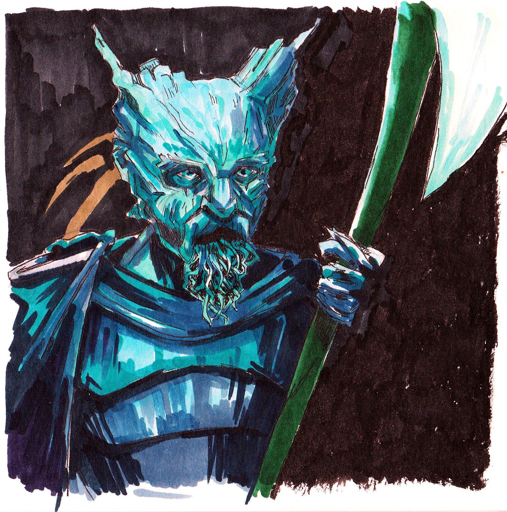 The Green knight from the Green knight, with copic markers (and ink)