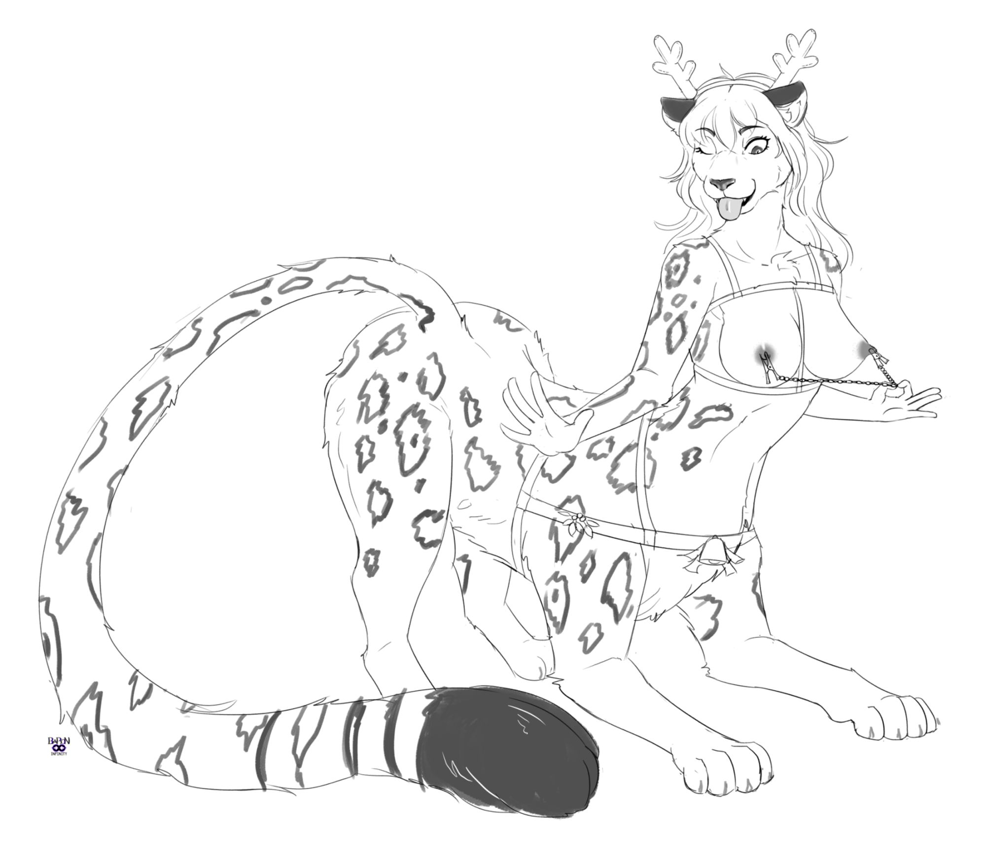 Multi image set of Chakat/taur doing lewd things (sexual nudity, groping chest, using dildo on wall