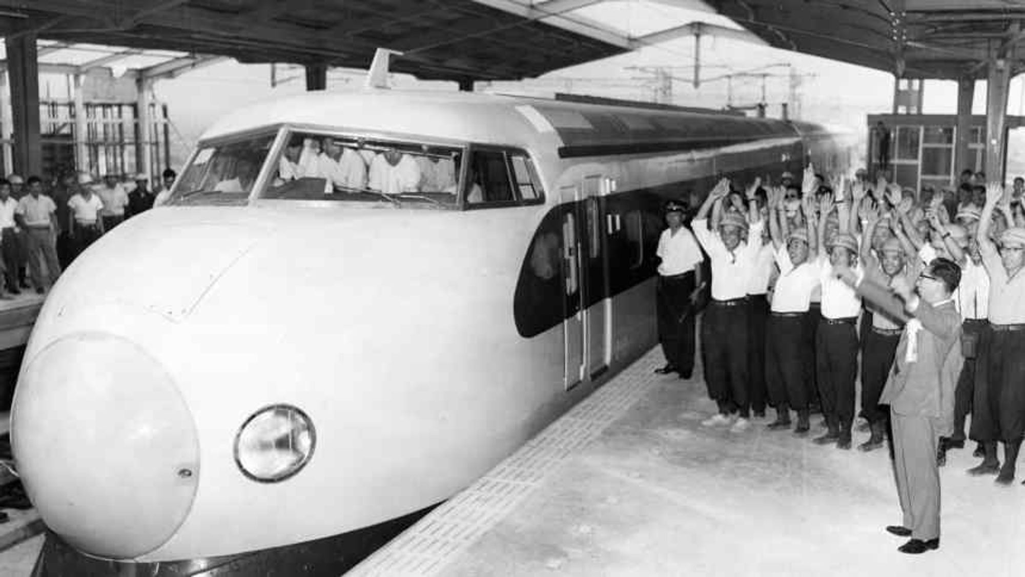 Black-and-white picture of a bullet train