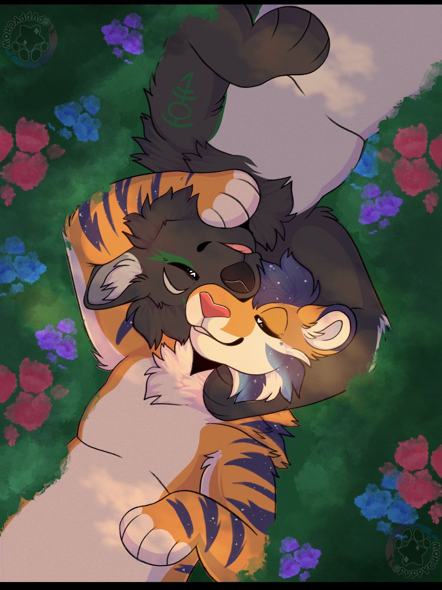 Volo and Grim laying in flowers. Art by Pvppyshow