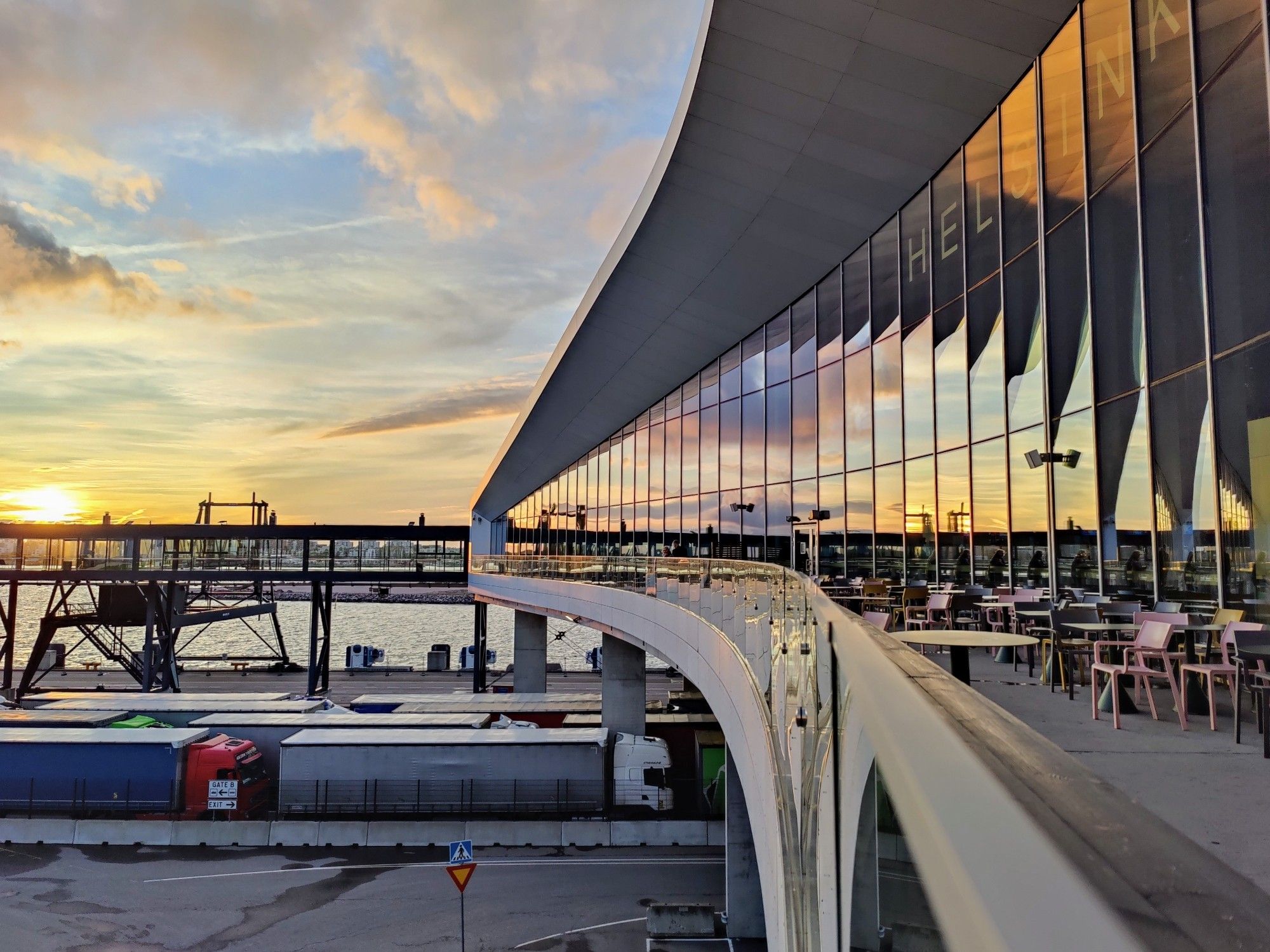 Sunset seen from the West Terminal 2 I'm Helsinki, Finland.