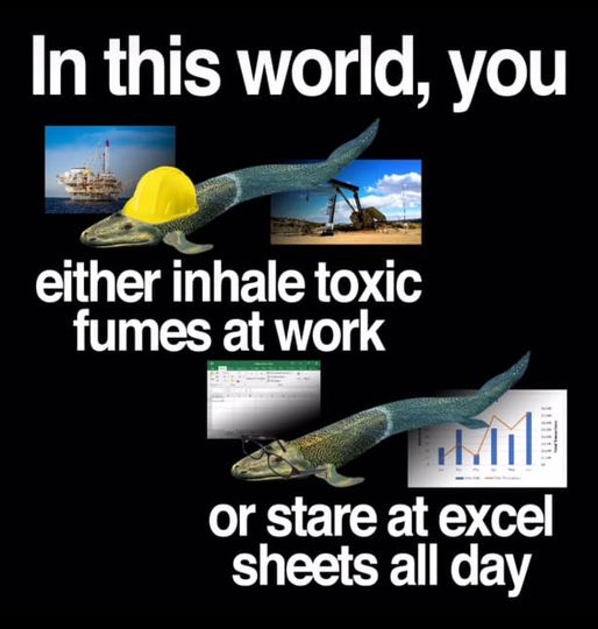 In this world, you either inhale toxic fumes at work or stare at excel sheets all day