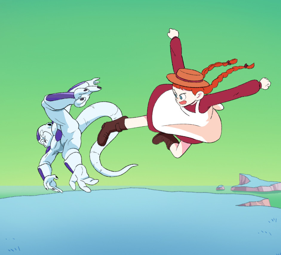 Anne of Green Gables kicks Frieza in the face.