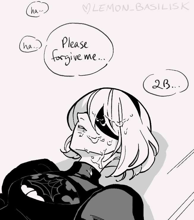 “2B… forgive me”
view of a 2B unit lying down, cum all over her face