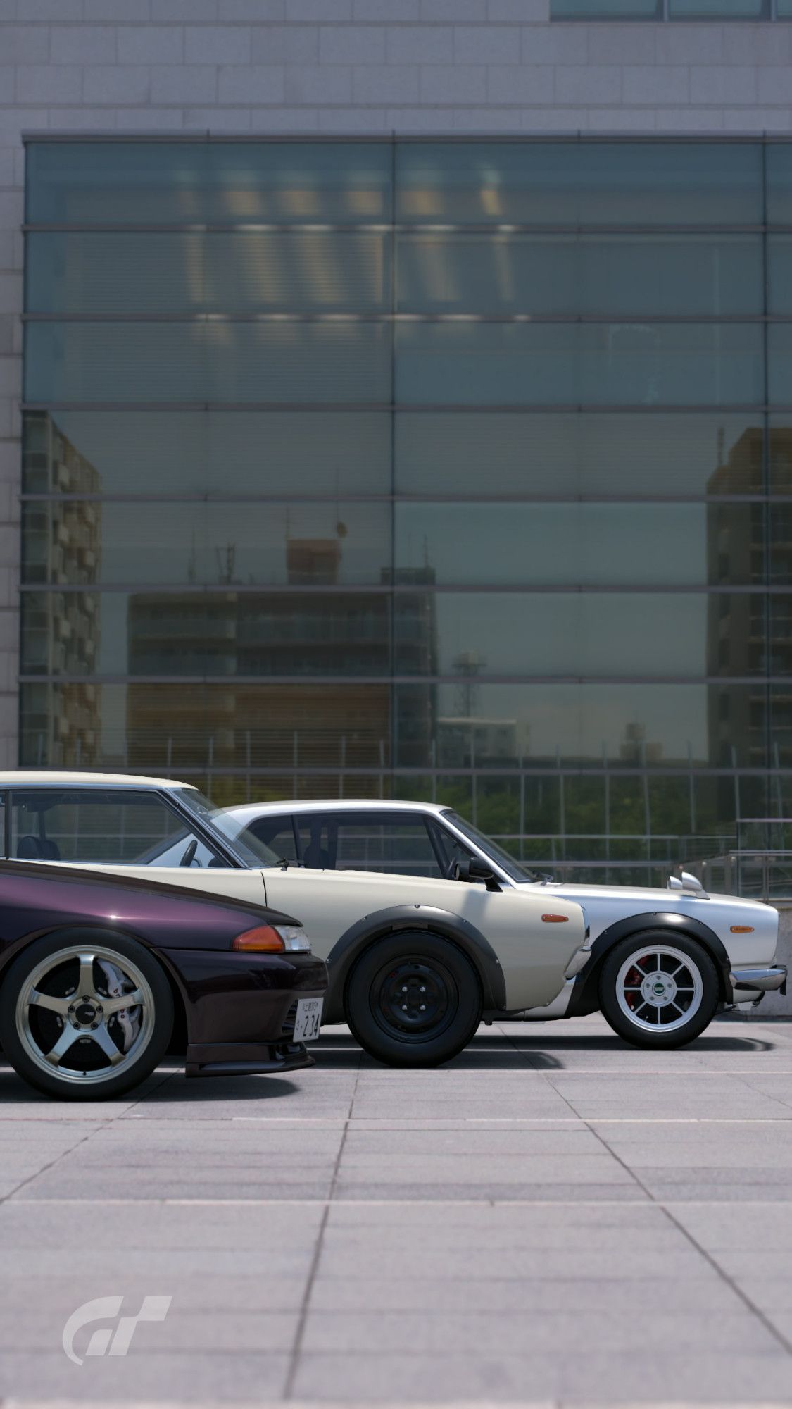 Nissan Skyline GT-R V•spec II (R32) '94 (foreground, left)
Nissan Skyline 2000GT-R (KPGC110) '73 (middle)
Nissan Skyline Hard Top 2000GT-R (KPGC10) '70 (background, right)