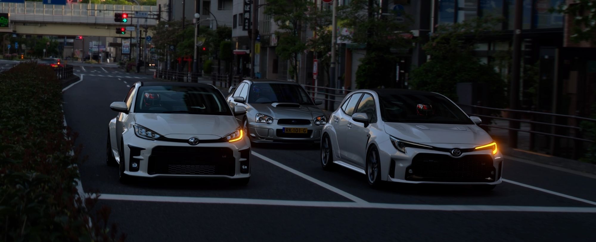 Toyota GR Corolla MORIZO Edition '22 (front right)
Toyota GR Yaris RZ "High Performance" '20 (left)
Subaru Impreza Sedan WRX STi '04 (rear right)