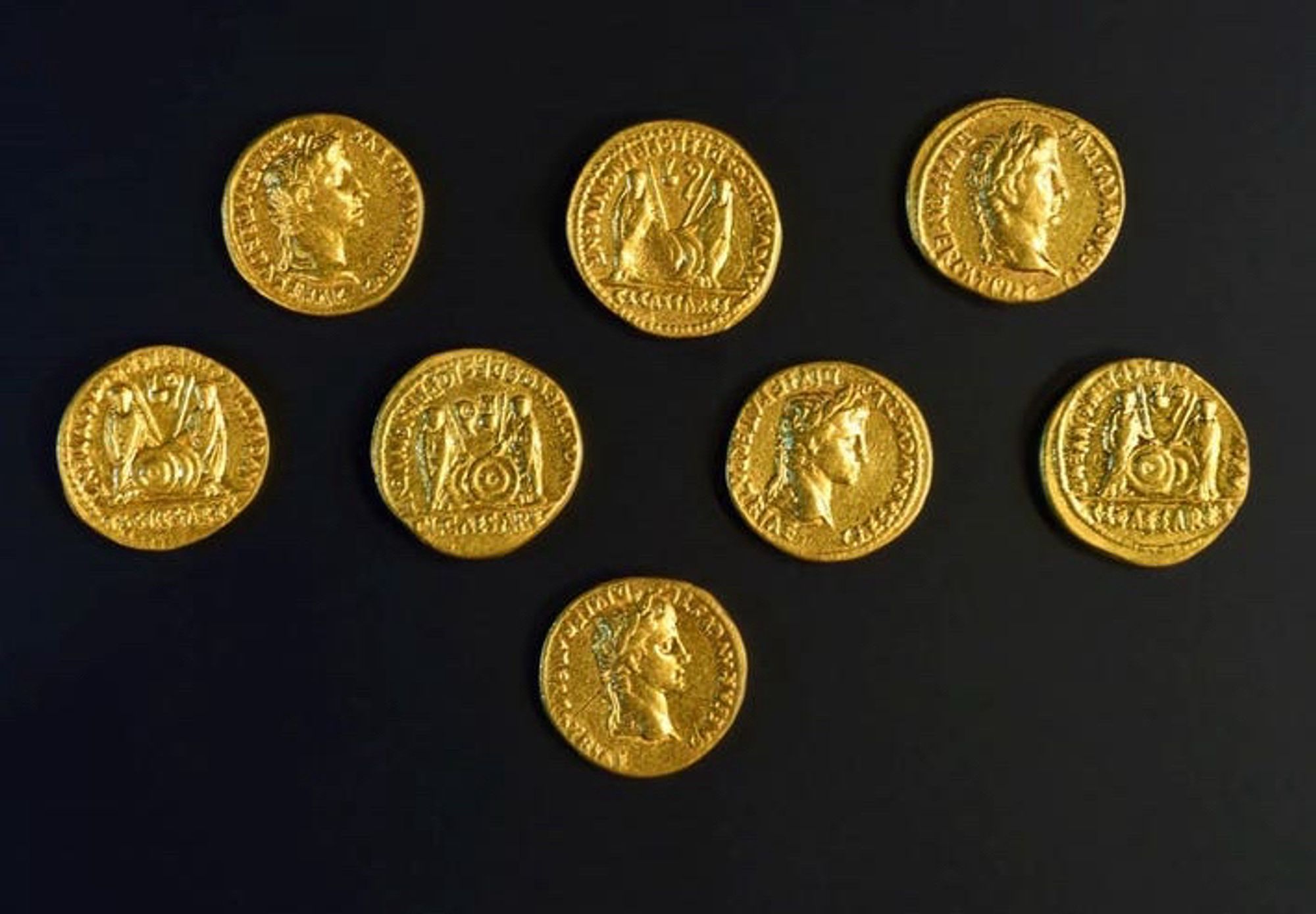 The 8 new coins discovered at Kalkriese. Photo is[-]
Copyright Varusschlacht im Osnabrücker Land, Photo taken by Hermann Pentermann. Used with permission.