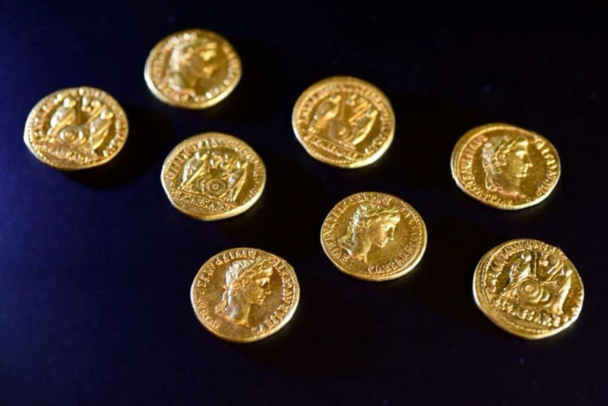 The 8 new coins discovered at Kalkriese. Photo is[-]
Copyright Varusschlacht im Osnabrücker Land, Photo taken by Hermann Pentermann. Used with permission.