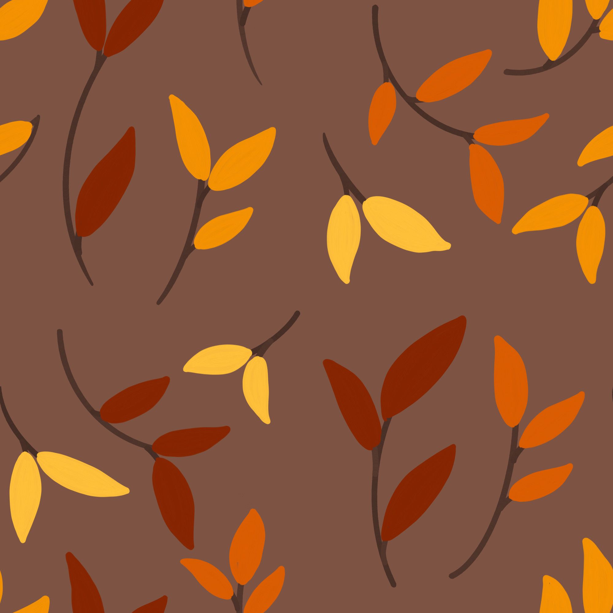 A falling leaf surface pattern design in Autumnal colors done in Procreate.