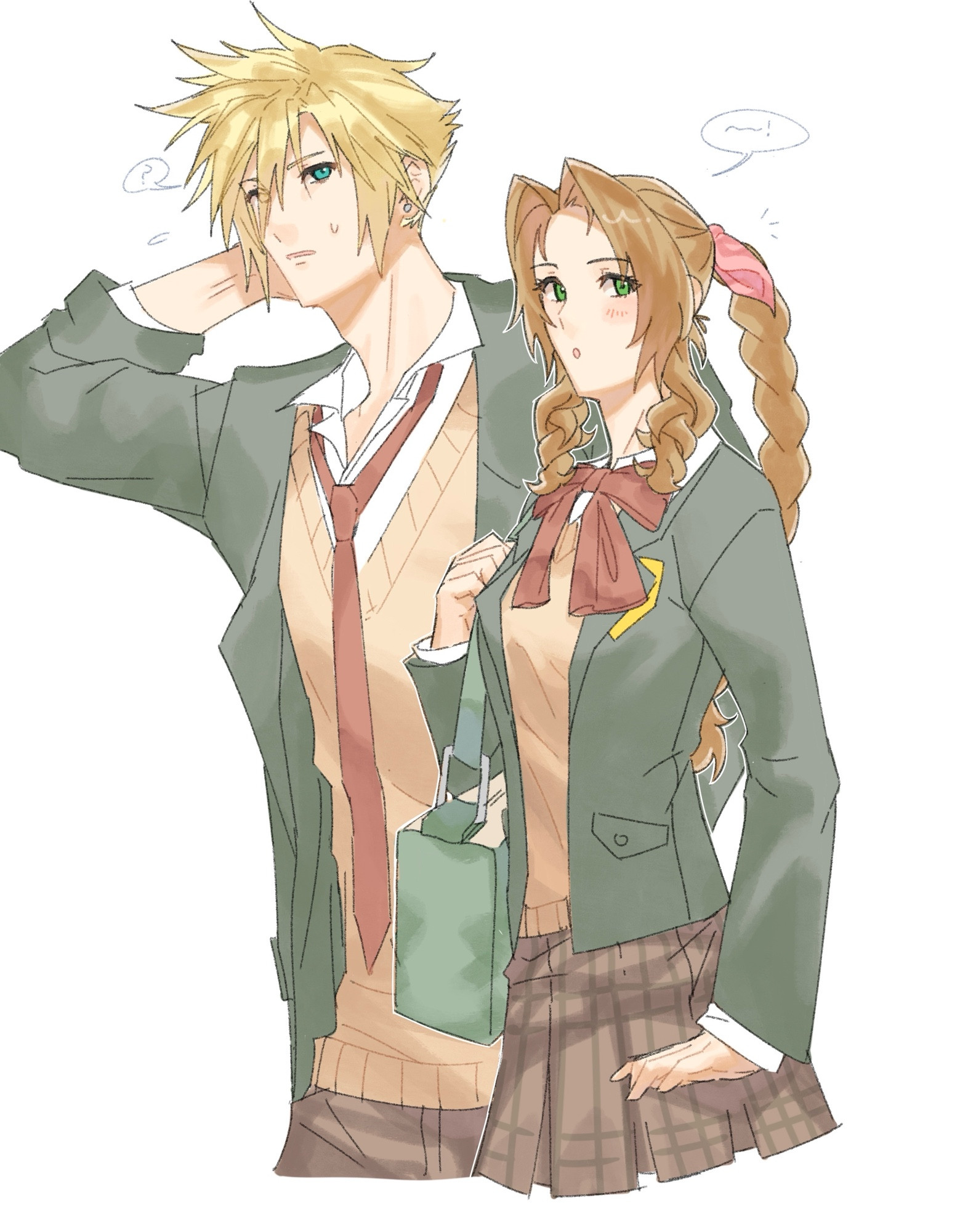 design by: lentymet on twitter
cloud & aerith in school uniform