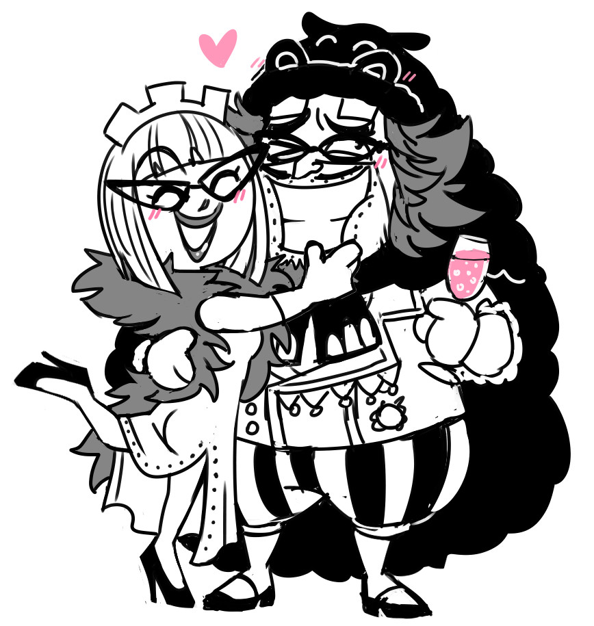 Chibis of Kinderella and Wapol from One Piece. They're hugging and looking happy.