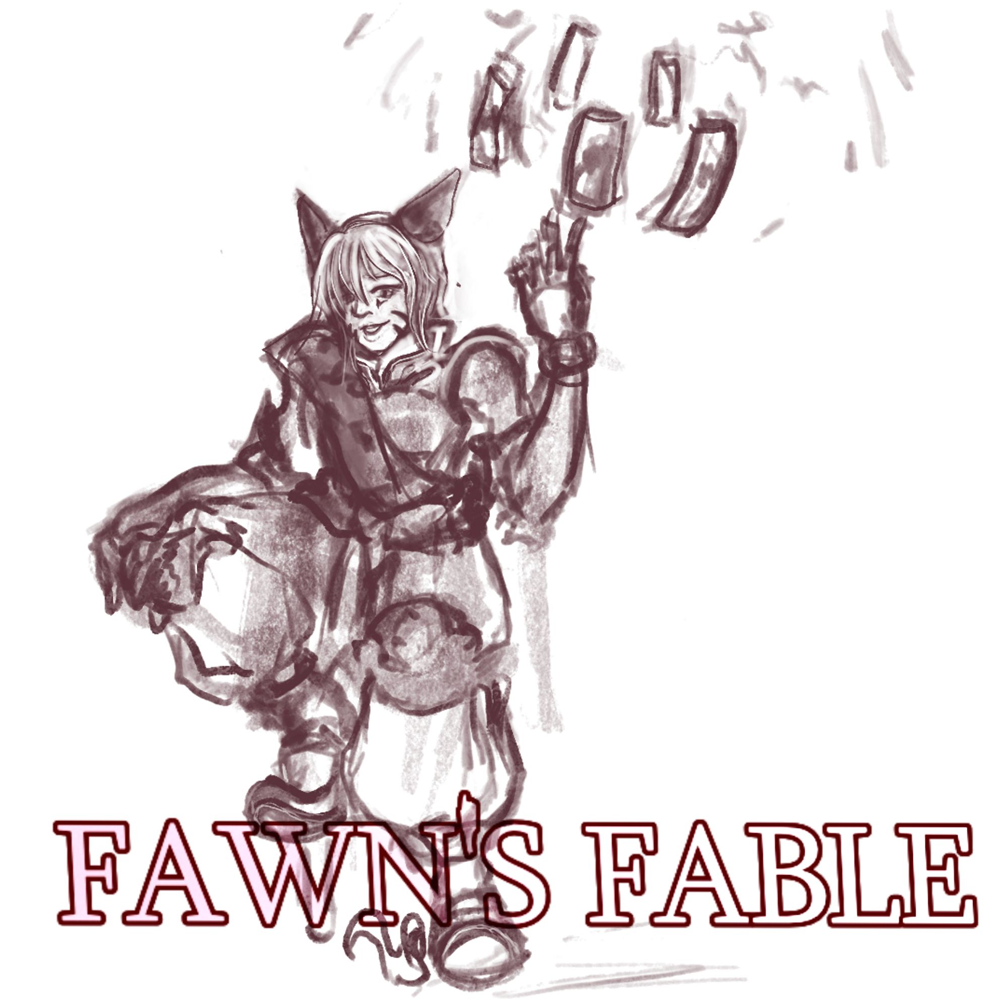 Sketch of a FF14 catboy bein 'dorbs with his cards. (you can tell I only played briefly :D)